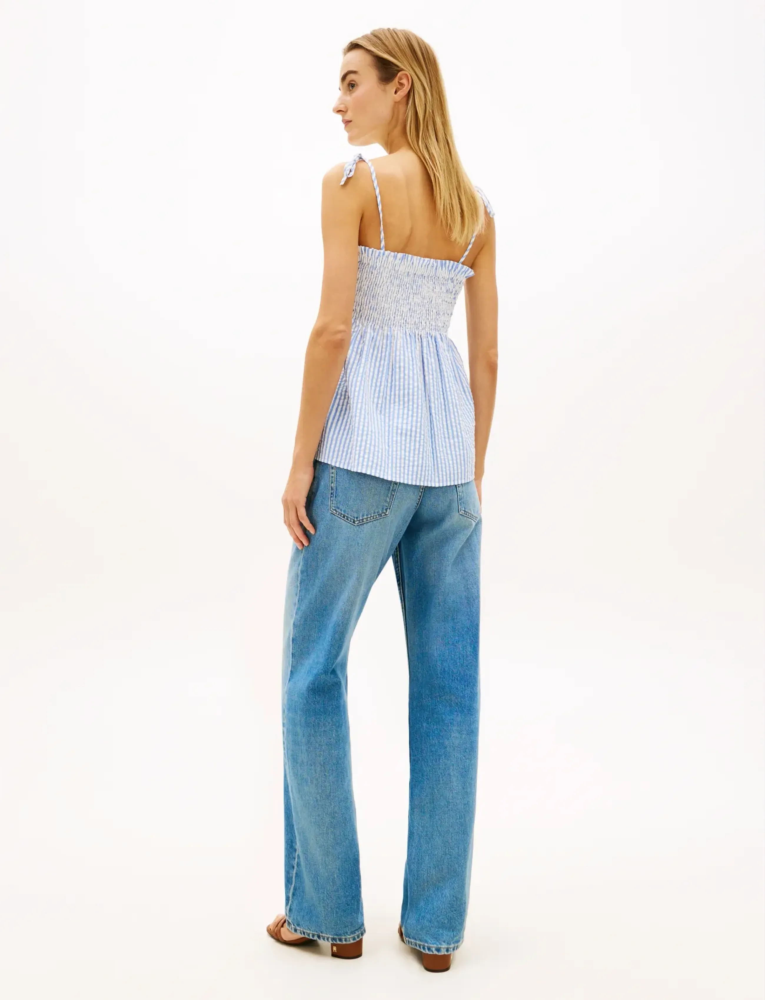 Tommy Hilfiger - SWIMSHOP SEERSUCKER SMOCKED TOP - crop tops - thin banker stp blue spell white - 2