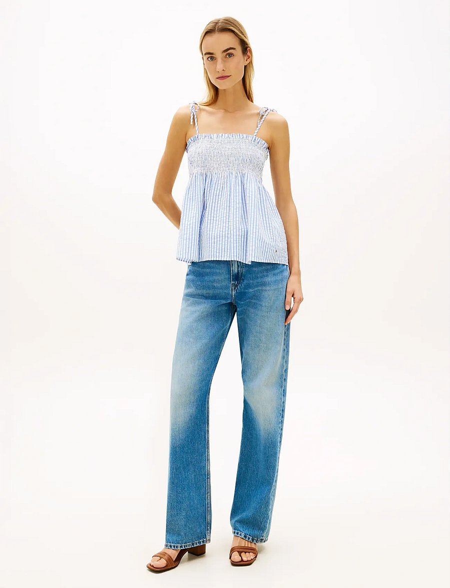Tommy Hilfiger - SWIMSHOP SEERSUCKER SMOCKED TOP - crop tops - thin banker stp blue spell white - 3