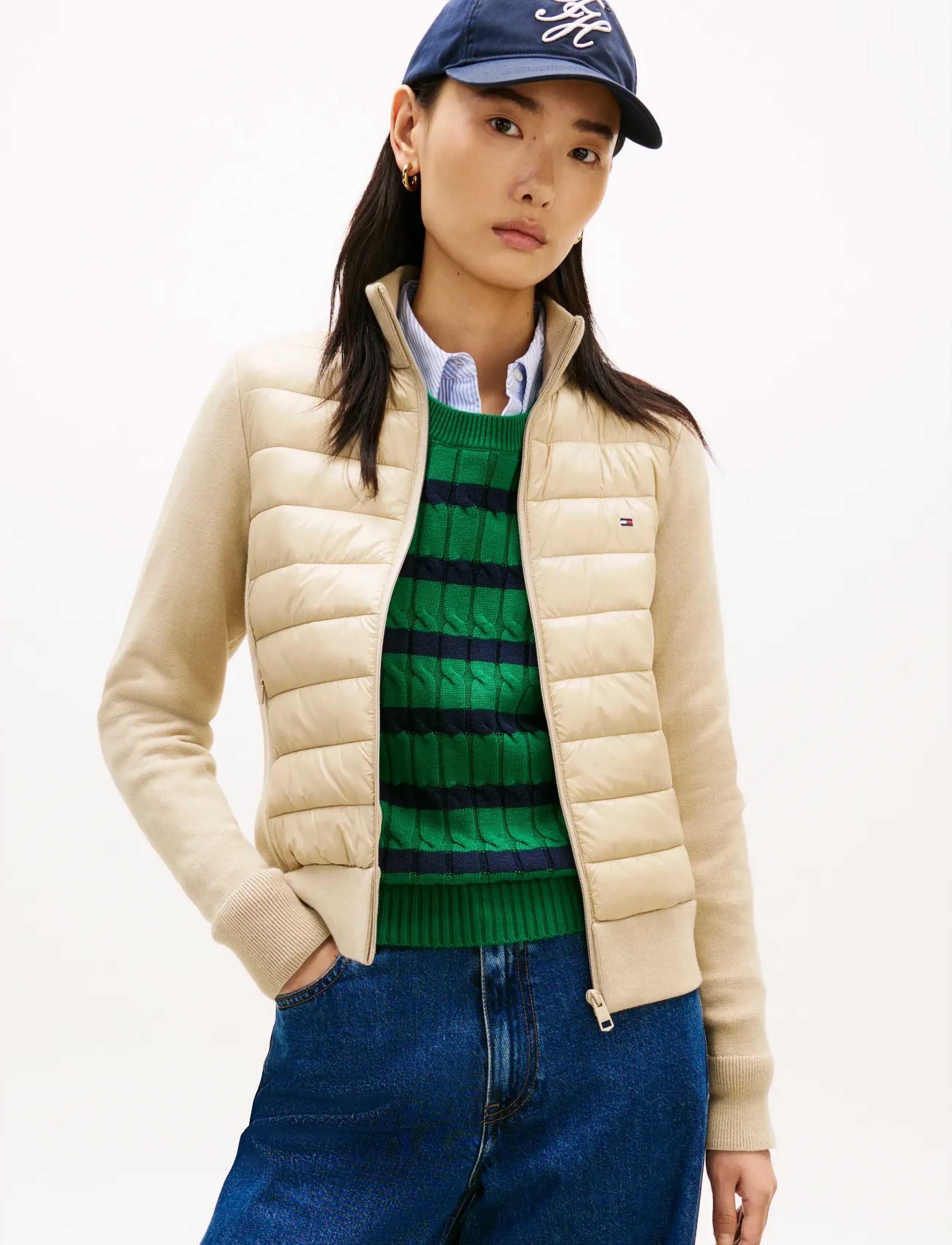 Tommy Hilfiger LW KNIT MIX PADDED JACKET - Tøj - SANDALWOOD / cream
