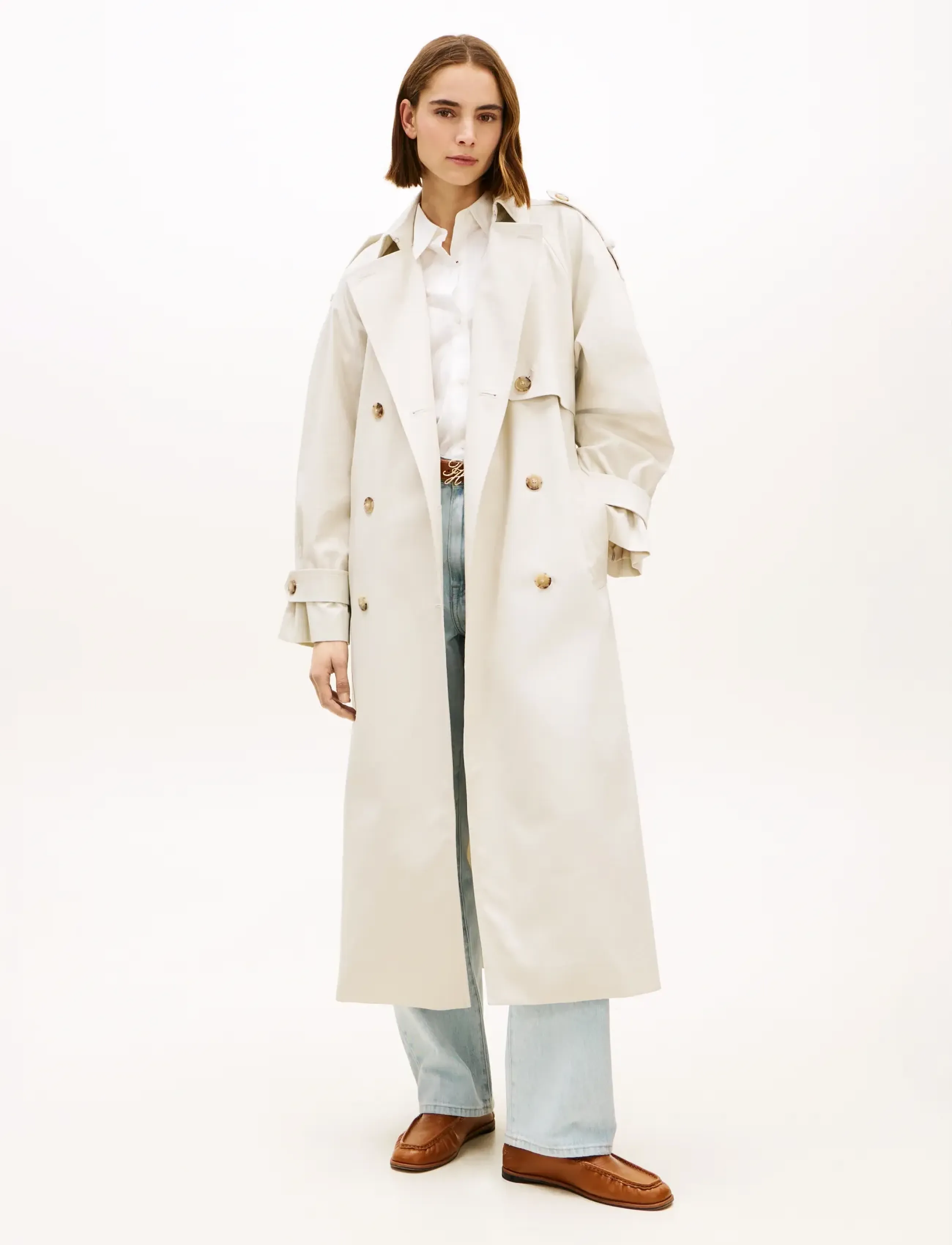 Tommy Hilfiger Oversized Cotton Trench Coat, XL, Coats, Creme - Frauen