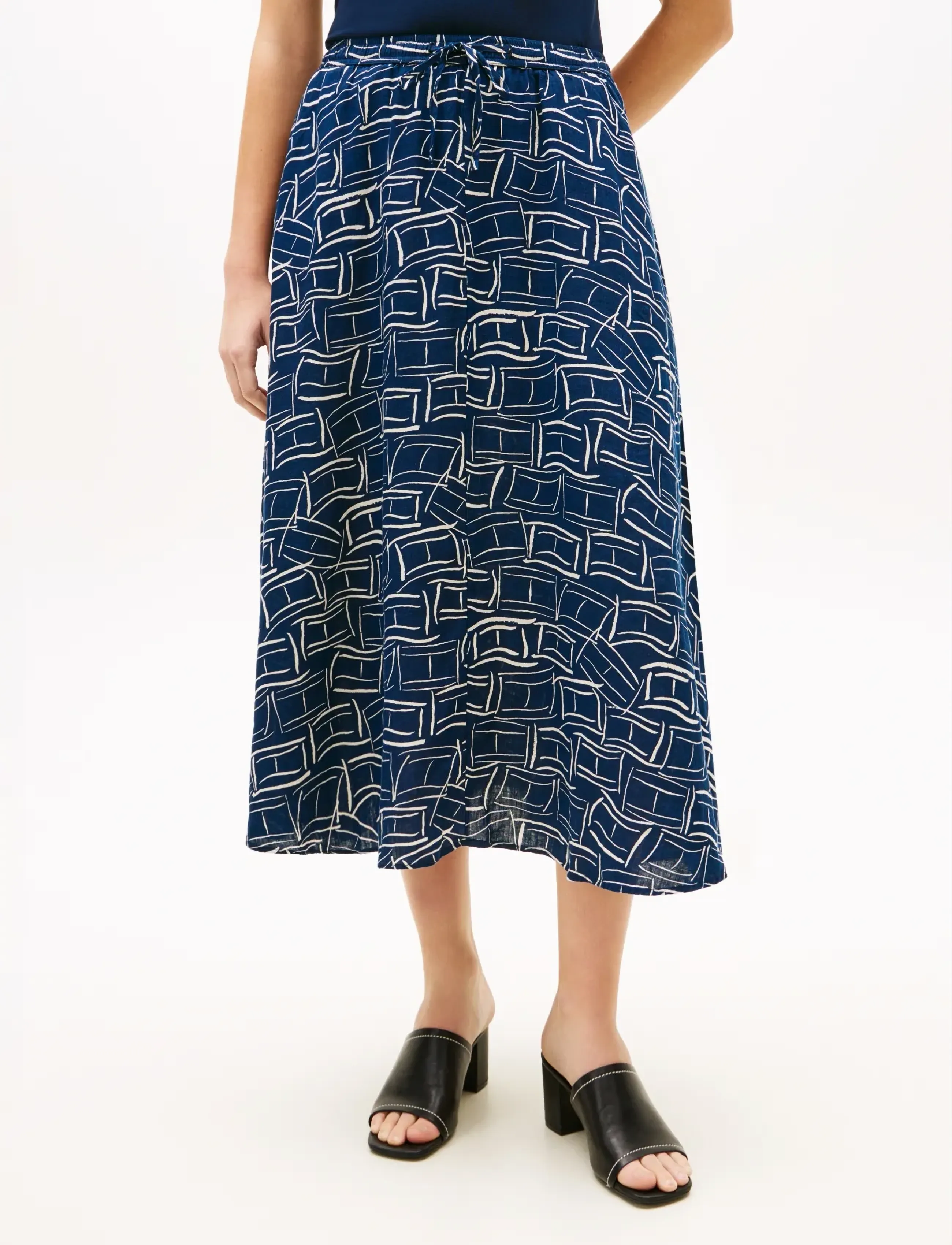 Tommy Hilfiger ESS LINEN FLARE MIDI SKIRT - Midi skirts - FLAG FEATHERS DARK NIGHT NAVY / navy