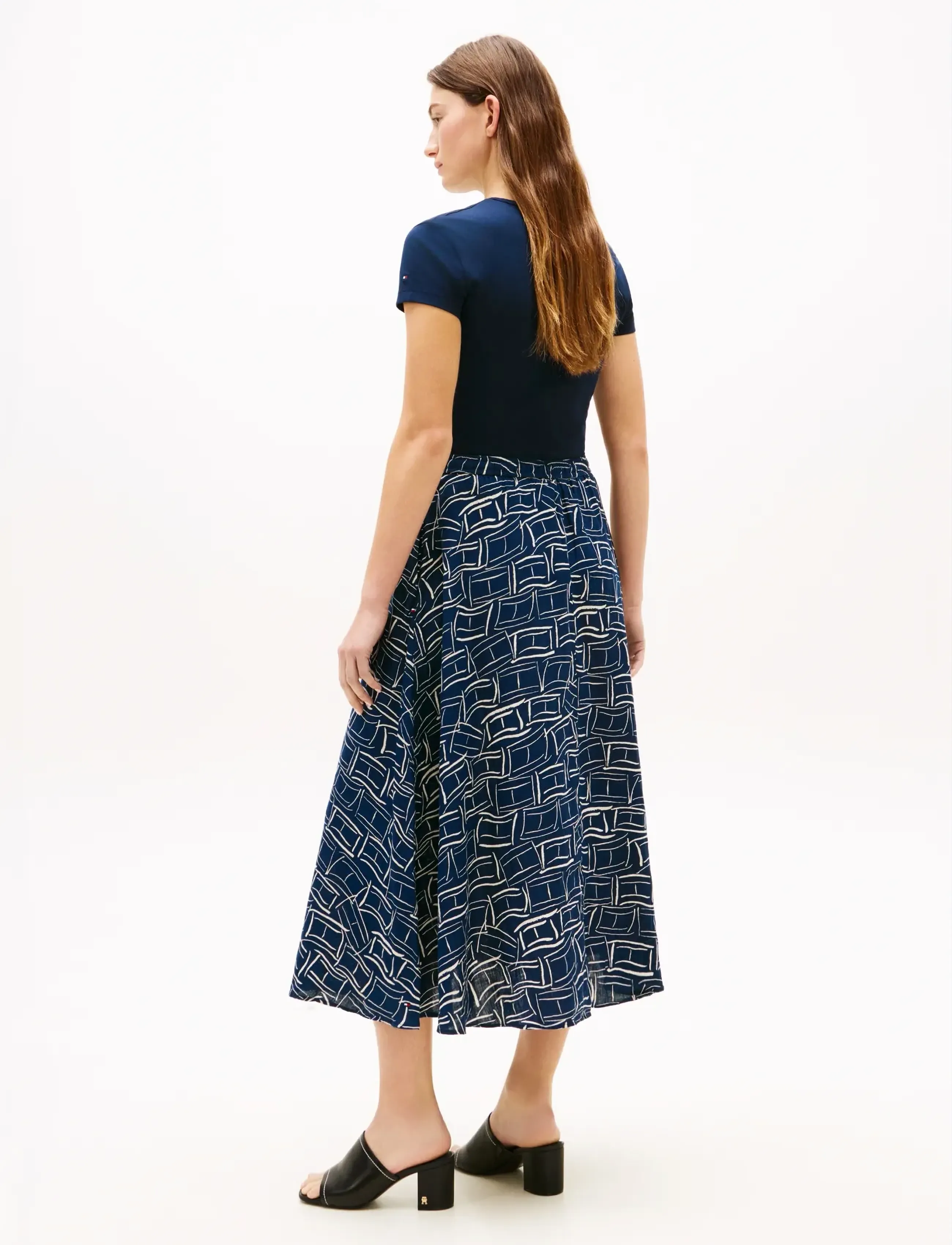 Tommy Hilfiger - ESS LINEN FLARE MIDI SKIRT - midi skirts - flag feathers dark night navy - 2