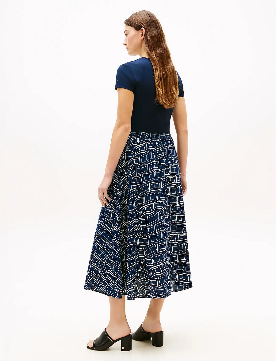 Tommy Hilfiger - ESS LINEN FLARE MIDI SKIRT - midi-röcke - flag feathers dark night navy - 2