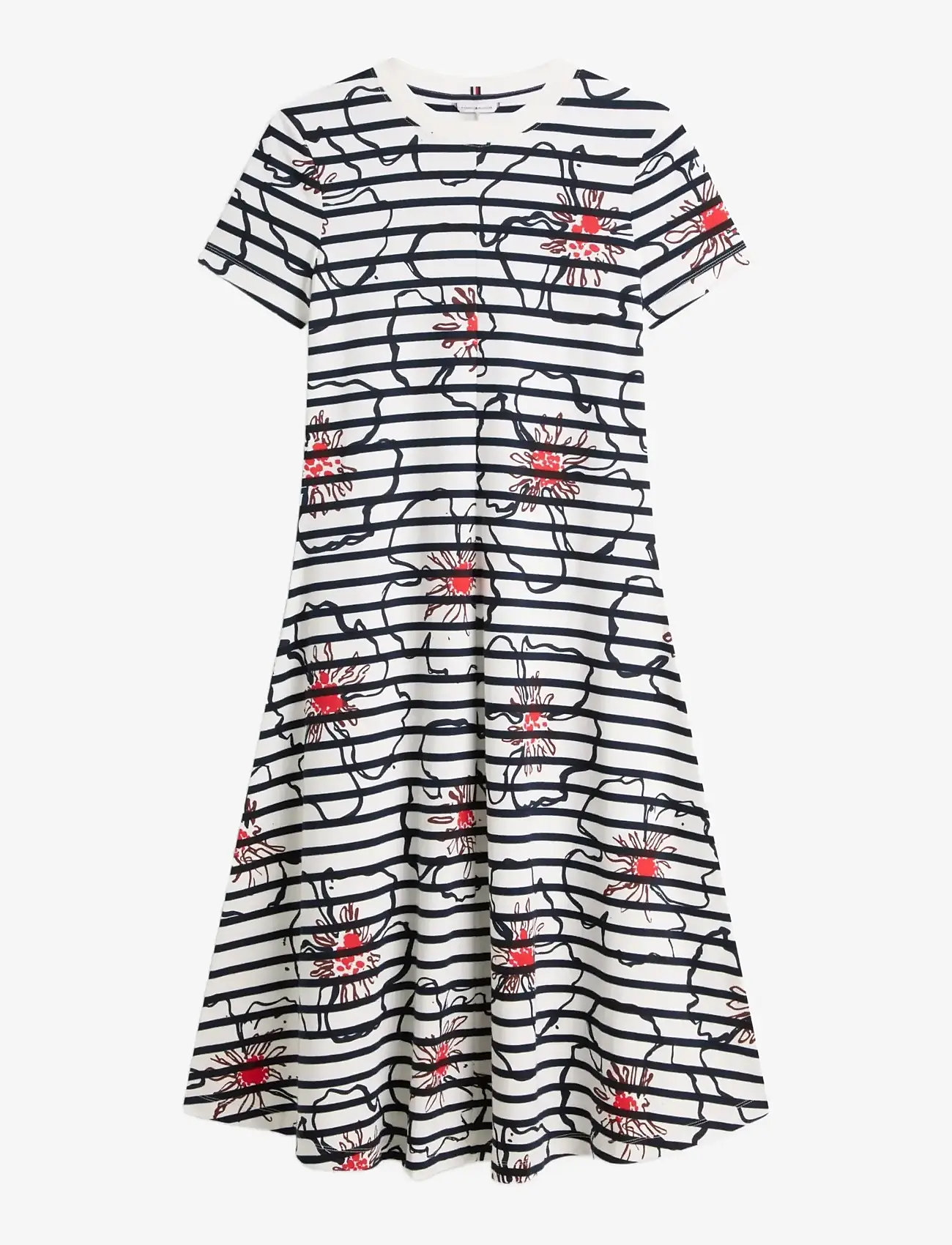 Tommy Hilfiger - INTERLOCK F&F MIDI DRESS - sommerkleider - breton stp ivory silk   navy poppy - 1
