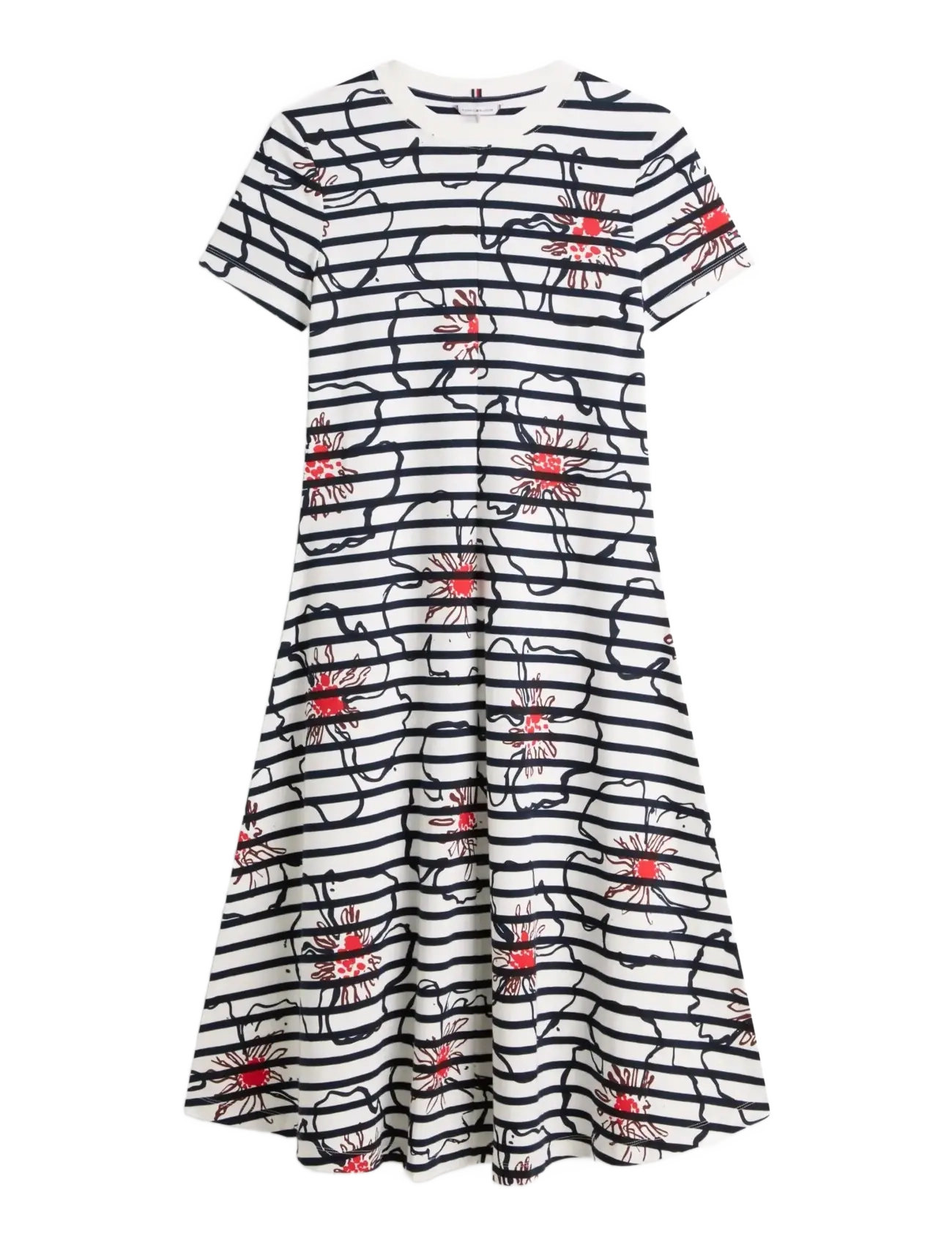 INTERLOCK F&F MIDI DRESS - BRETON STP IVORY SILK   NAVY POPPY