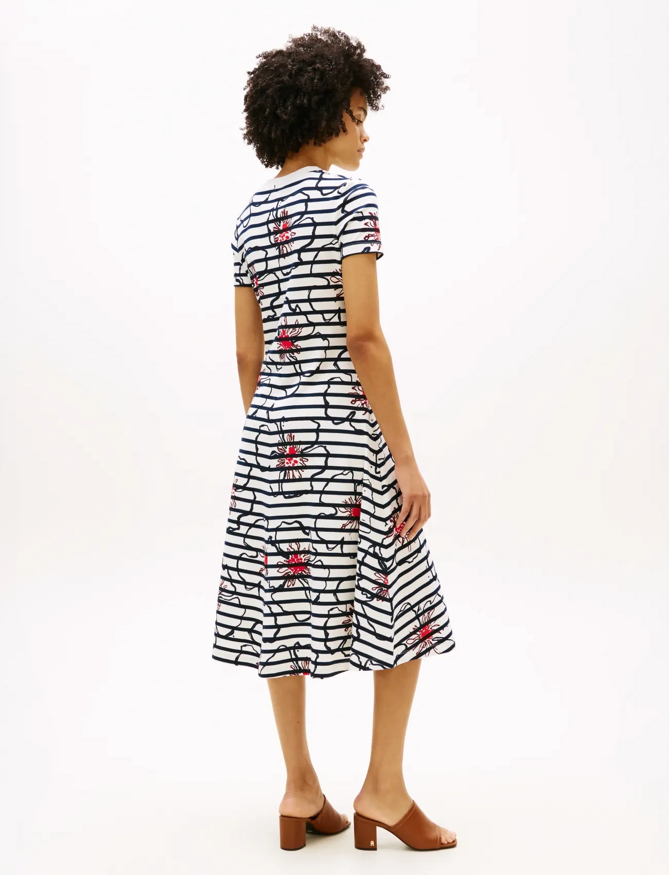 Tommy Hilfiger - INTERLOCK F&F MIDI DRESS - sommerkjoler - breton stp ivory silk   navy poppy - 4