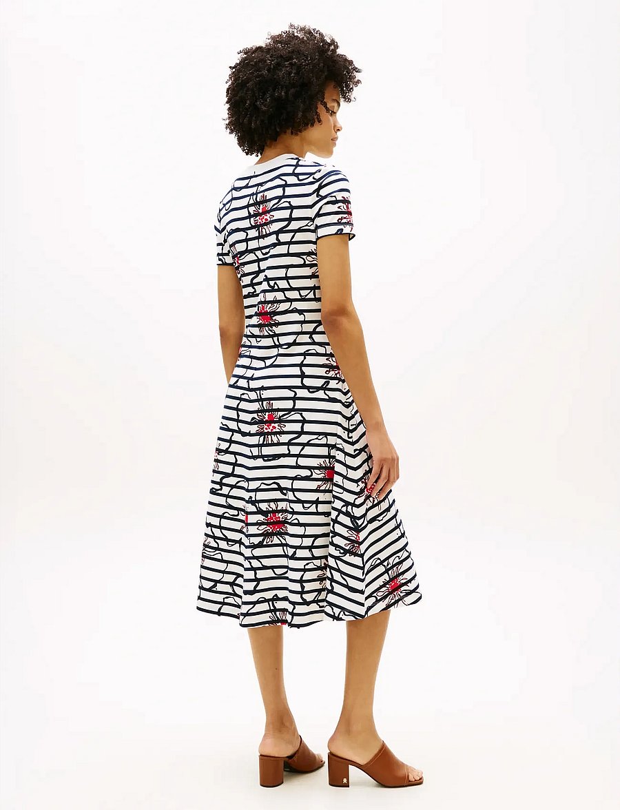 Tommy Hilfiger - INTERLOCK F&F MIDI DRESS - sommerkjoler - breton stp ivory silk navy poppy - 4