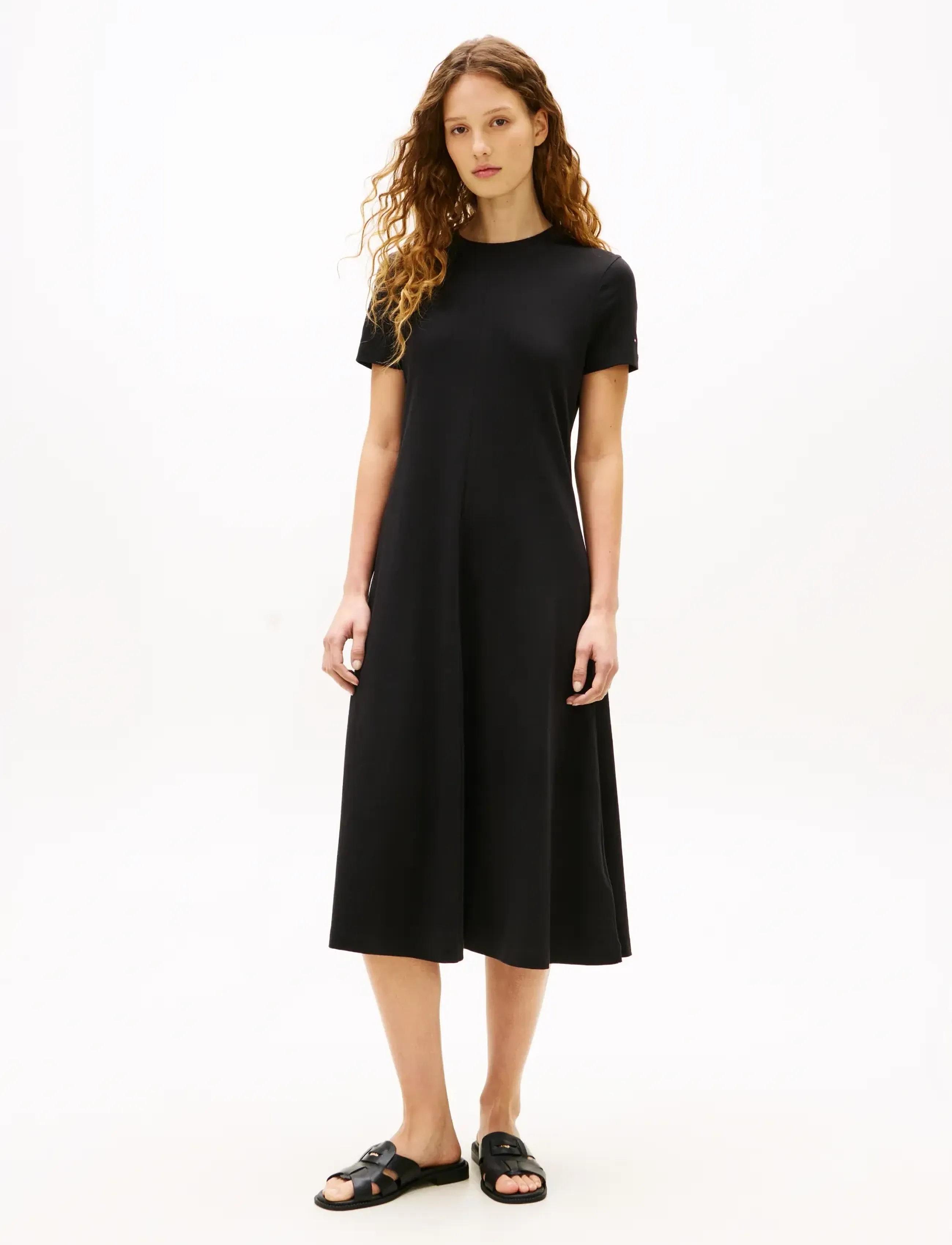 Tommy Hilfiger INTERLOCK F&F MIDI DRESS - Kläder - BLACK / black