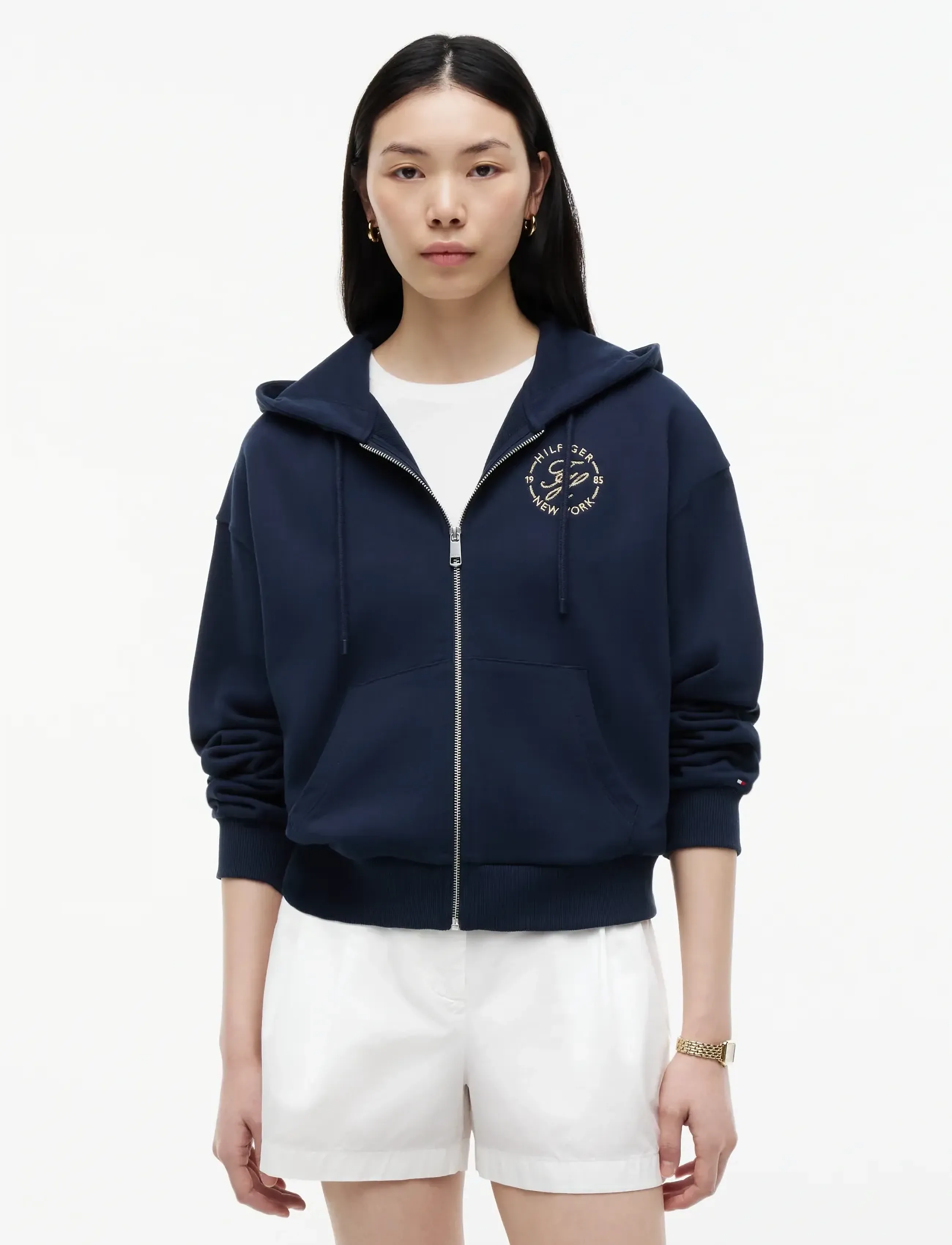 Tommy Hilfiger Th Roundal Zip-Up Hoodie, S, Sweatshirts & Hoodies, Marineblau - Frauen