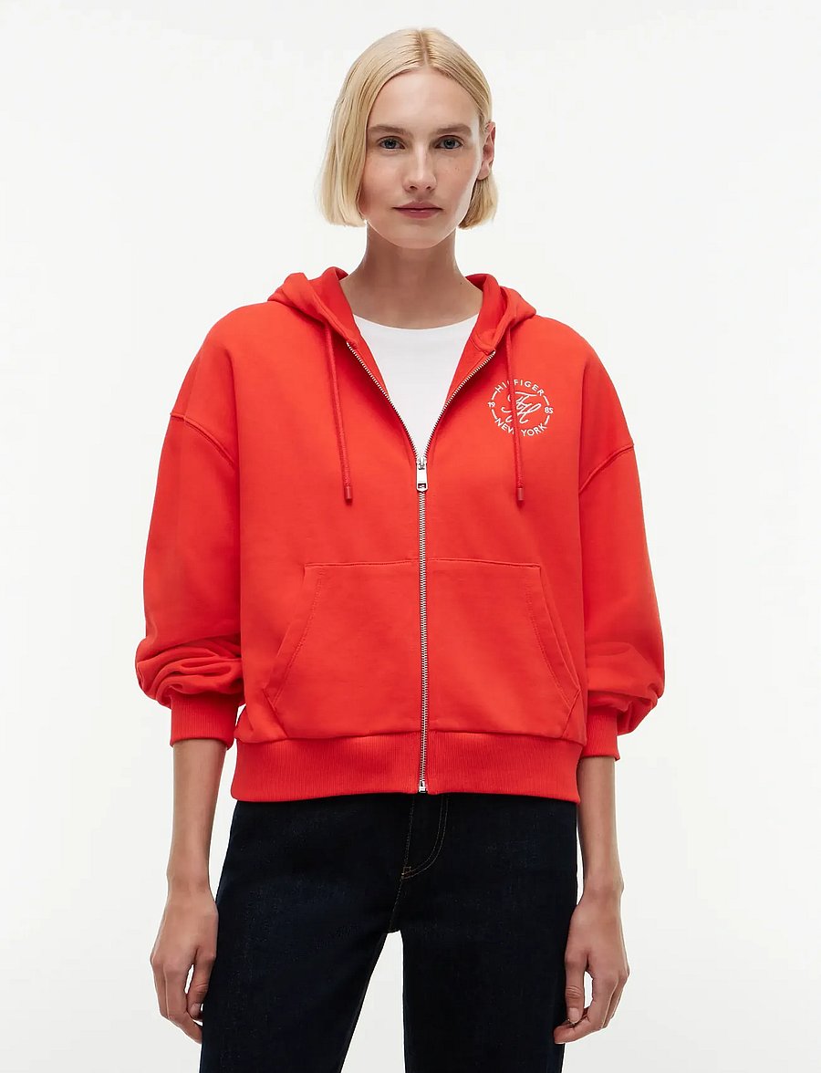 Tommy Hilfiger - TH ROUNDAL ZIP-UP HOODIE - kapuzenpullover - fire red - 0