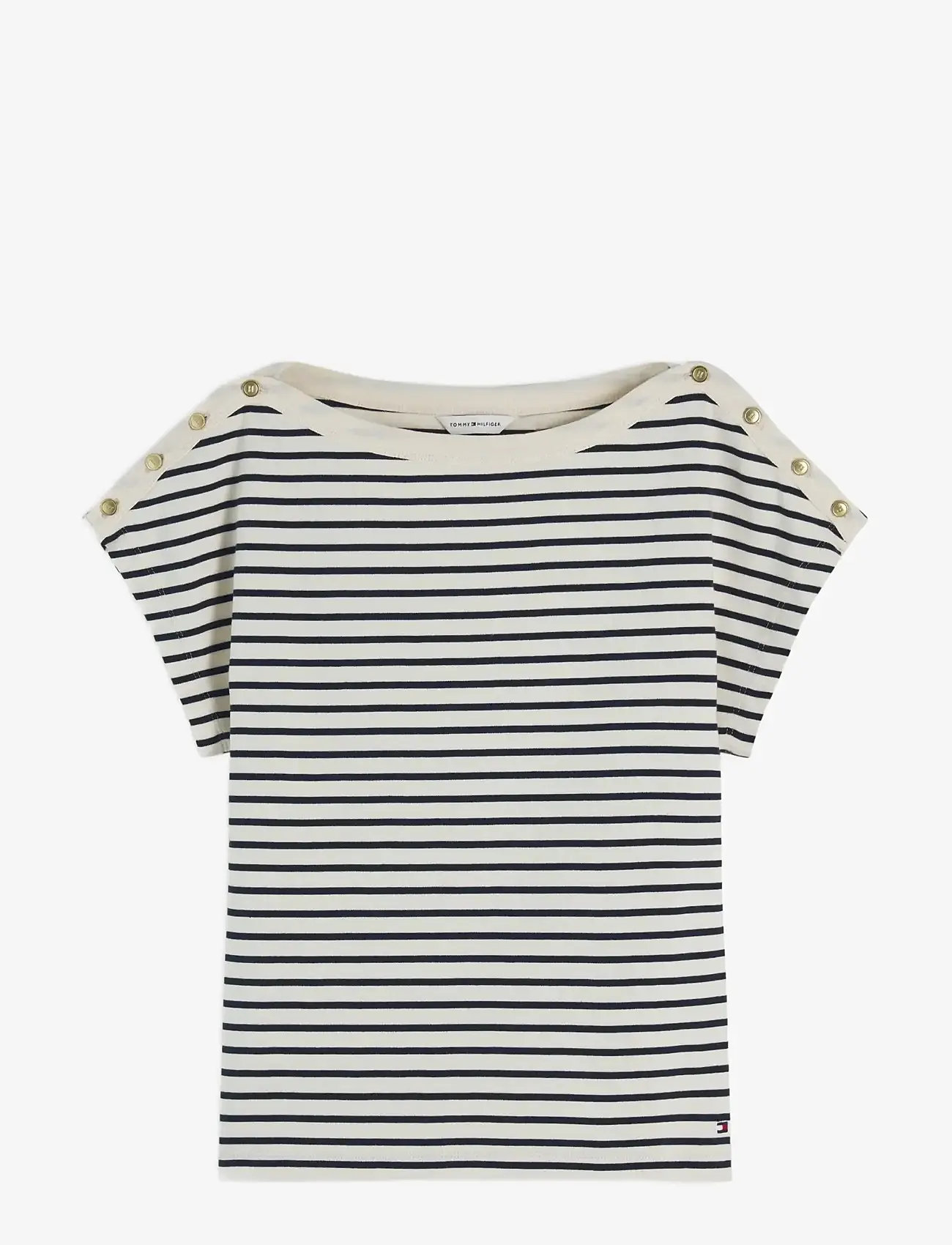 Tommy Hilfiger - GOLD BTN CAP-SLV BOAT-NK TEE - t-shirts - breton stp calico   dark night navy - 1