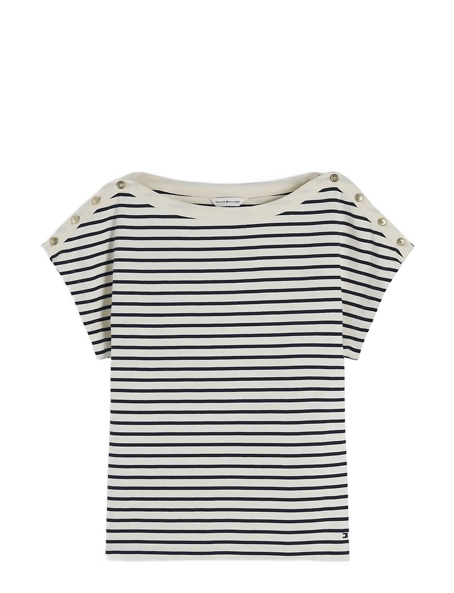 Tommy Hilfiger - GOLD BTN CAP-SLV BOAT-NK TEE - t-shirts - breton stp calico dark night navy - 1