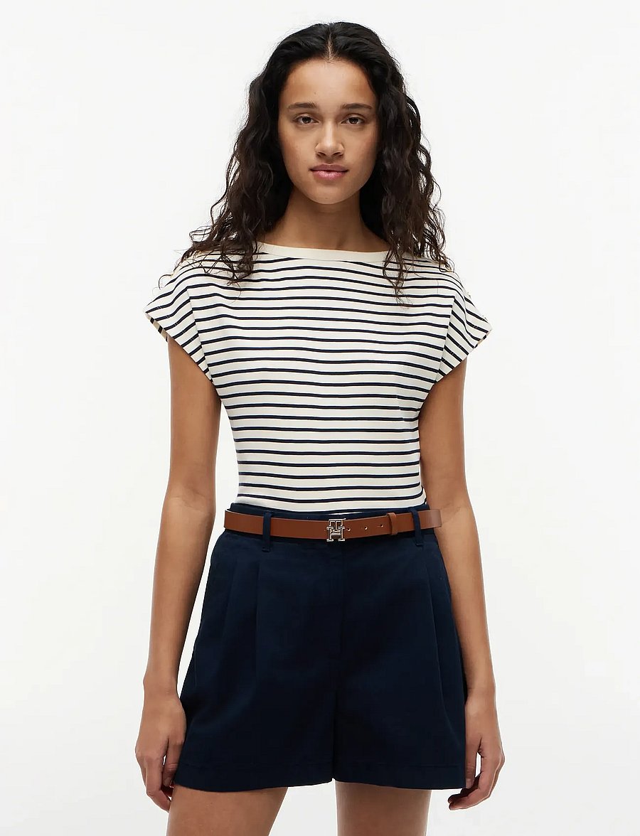 Tommy Hilfiger - GOLD BTN CAP-SLV BOAT-NK TEE - t-shirts - breton stp calico dark night navy - 0