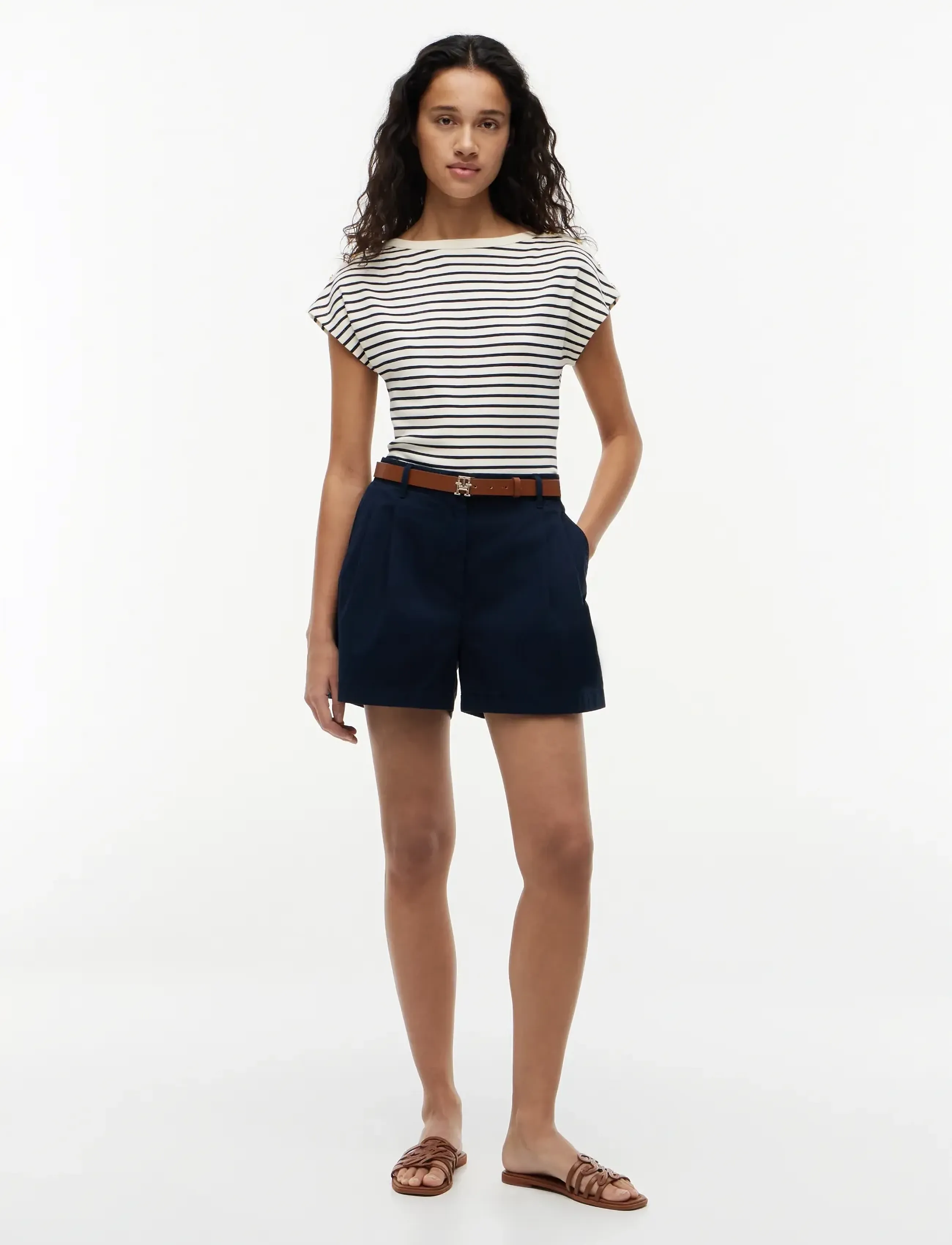 Tommy Hilfiger - GOLD BTN CAP-SLV BOAT-NK TEE - t-shirts - breton stp calico   dark night navy - 4