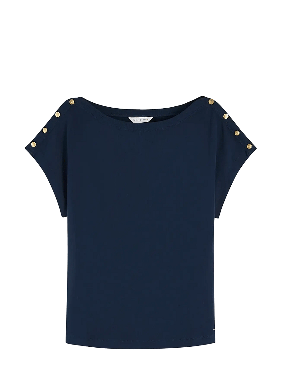 Tommy Hilfiger - GOLD BTN CAP-SLV BOAT-NK TEE - t-shirts - dark night navy - 1