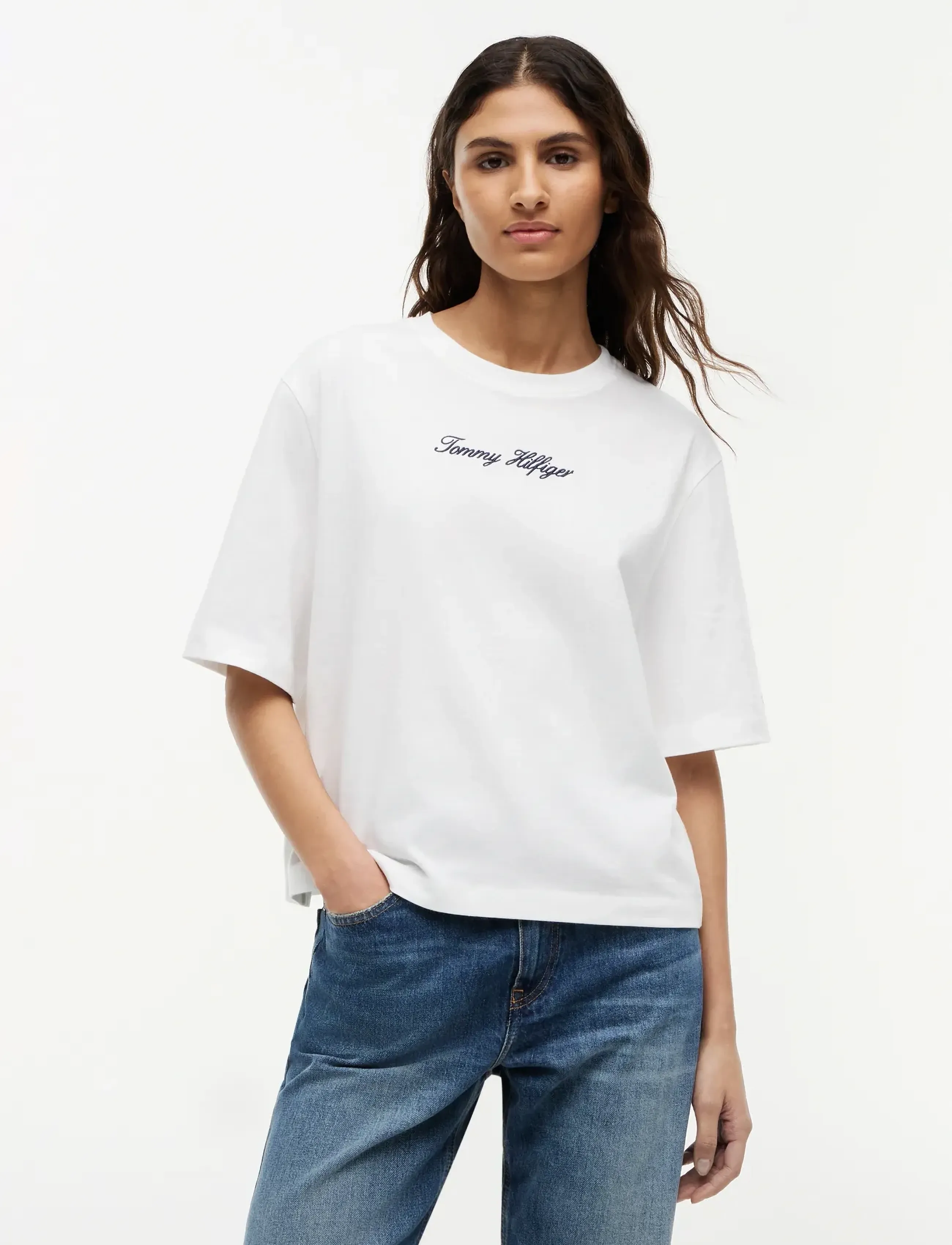 Tommy Hilfiger Classic Script Trapeze Tee, M, T-shirts & Oberteile, Weiß - Short-sleeved, Frauen