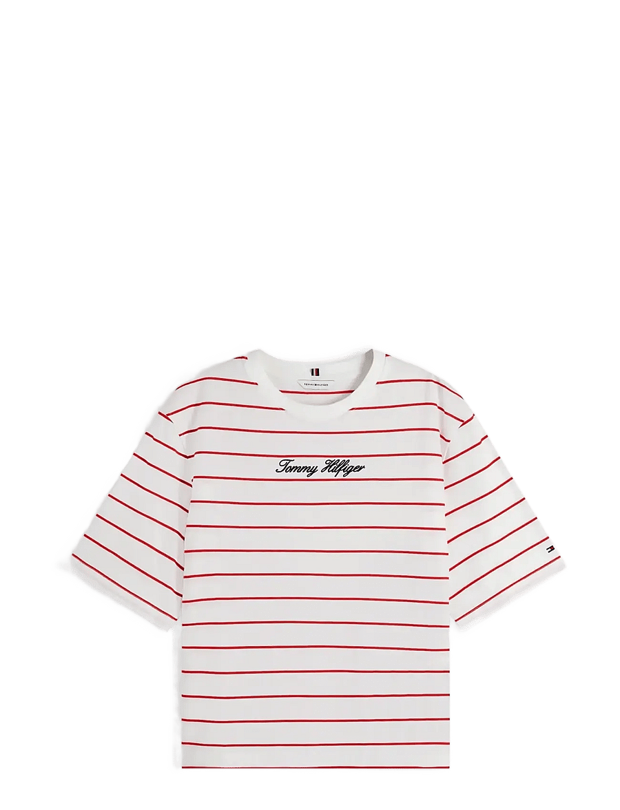 Tommy Hilfiger - CLASSIC SCRIPT TRAPEZE TEE - t-shirts - fine stp ecru fire red - 1