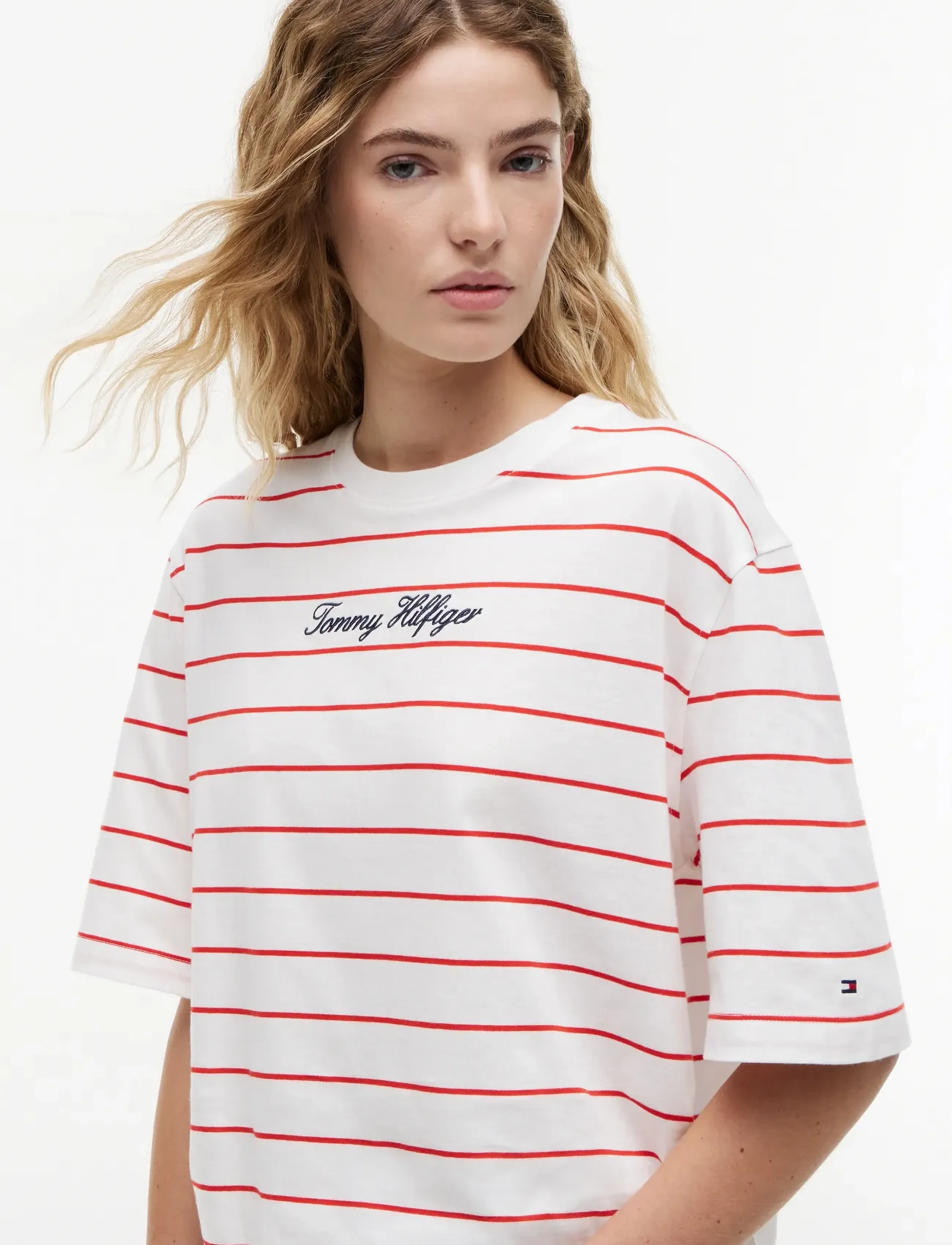 Tommy Hilfiger - CLASSIC SCRIPT TRAPEZE TEE - t-paidat - fine stp ecru   fire red - 3