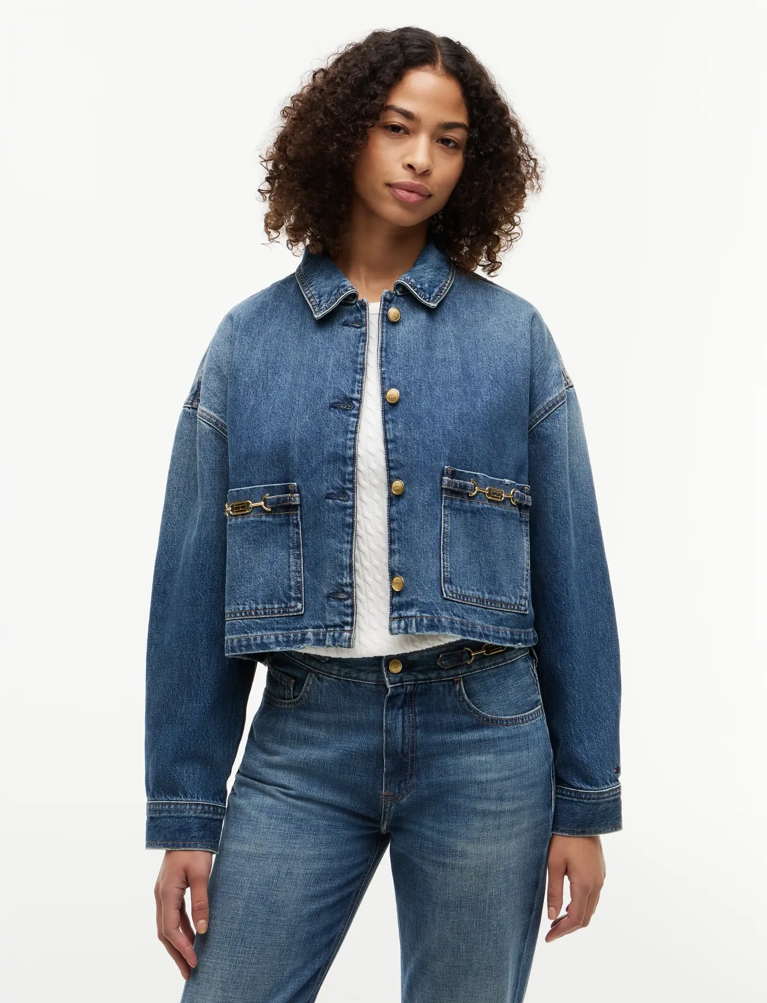 Tommy Hilfiger Cropped Jacket Cam Mid, S, Jackets, Blau - Denim, Frauen