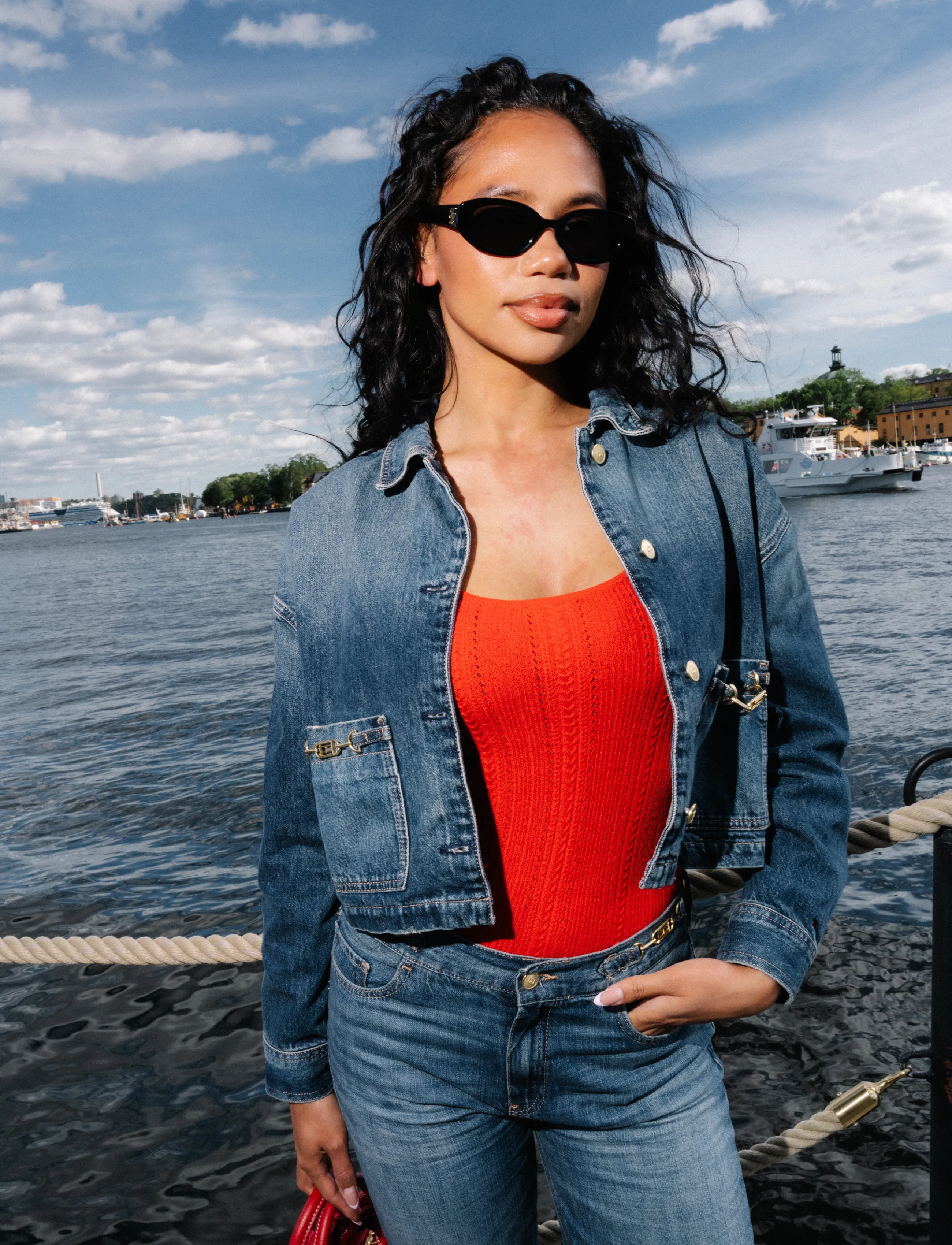 Tommy Hilfiger CROPPED JACKET CAM MID - Joped - CAM MID / blue