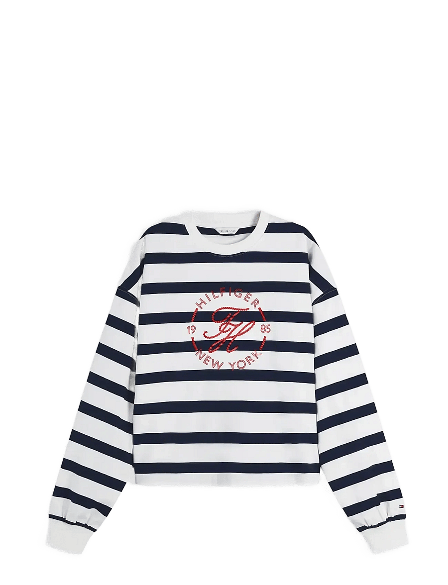 Tommy Hilfiger - TH ROUNDAL C-NK RLX LONGSLEEVE - everyday style - wide strp ecru dark night navy - 1