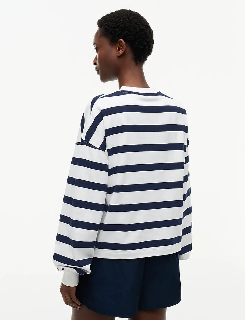 Tommy Hilfiger - TH ROUNDAL C-NK RLX LONGSLEEVE - alltags-style - wide strp ecru dark night navy - 2