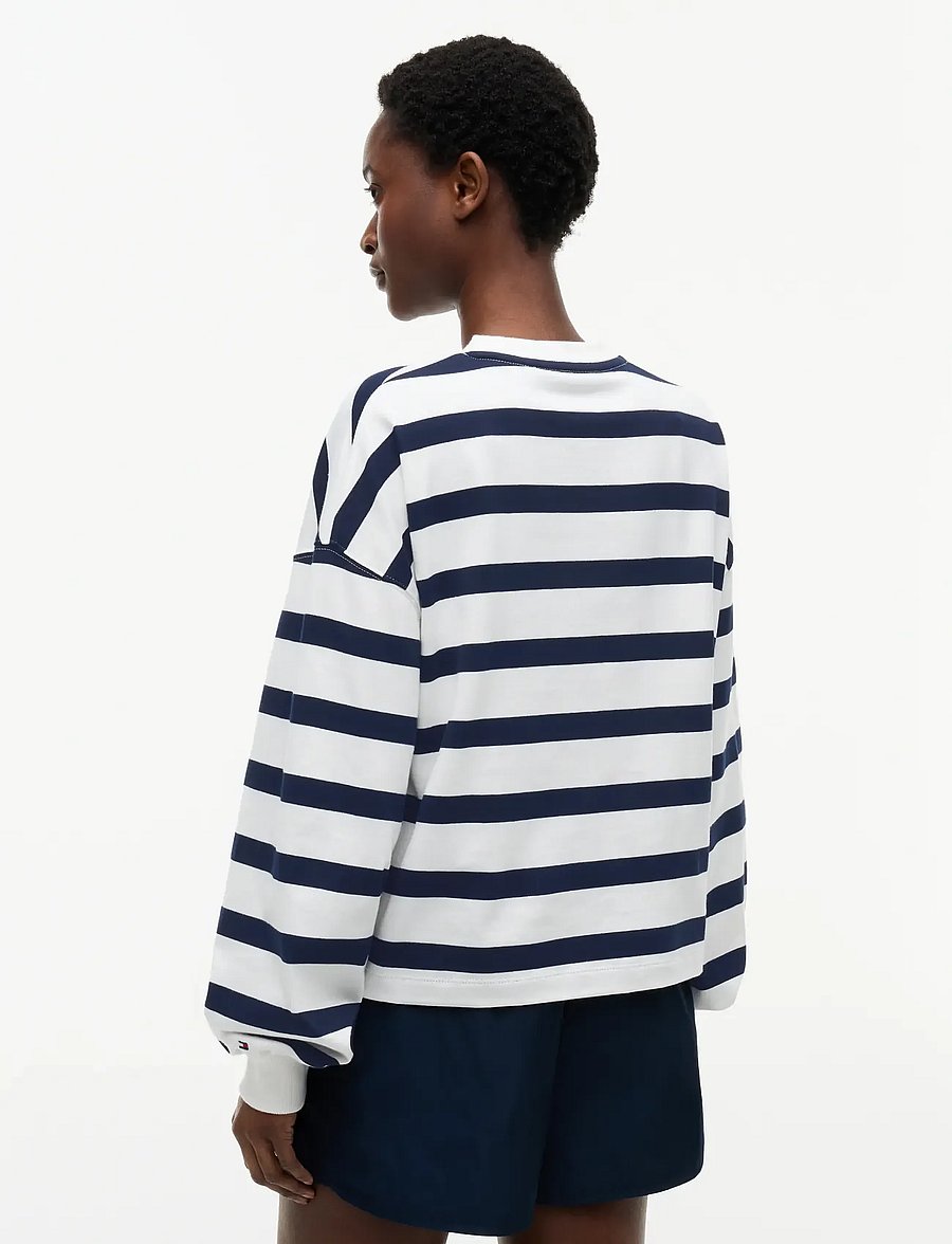 Tommy Hilfiger - TH ROUNDAL C-NK RLX LONGSLEEVE - everyday style - wide strp ecru dark night navy - 2