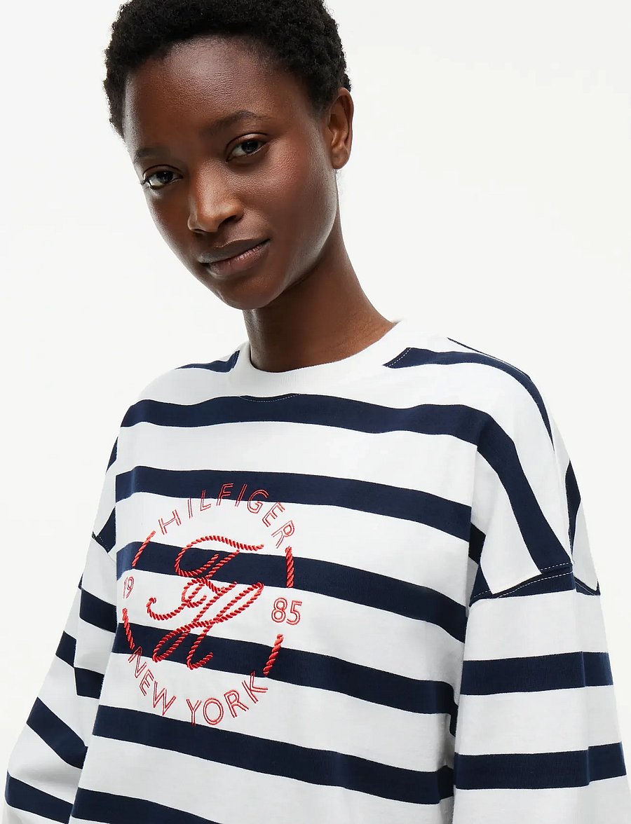 Tommy Hilfiger - TH ROUNDAL C-NK RLX LONGSLEEVE - everyday style - wide strp ecru dark night navy - 3