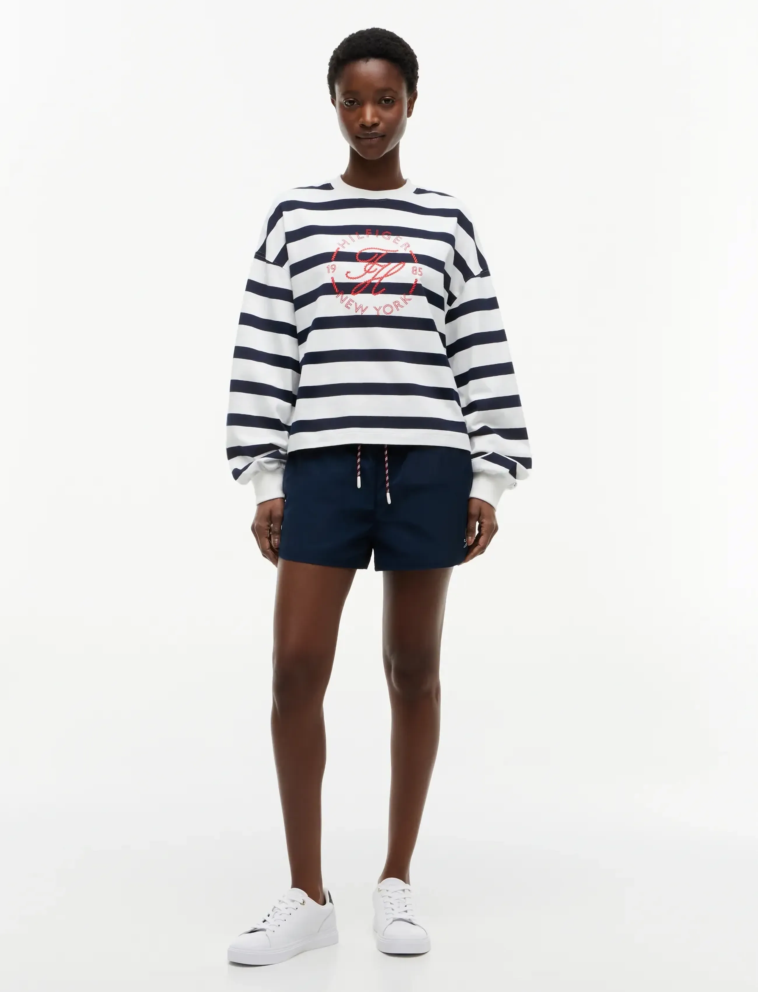Tommy Hilfiger - TH ROUNDAL C-NK RLX LONGSLEEVE - everyday style - wide strp ecru   dark night navy - 4