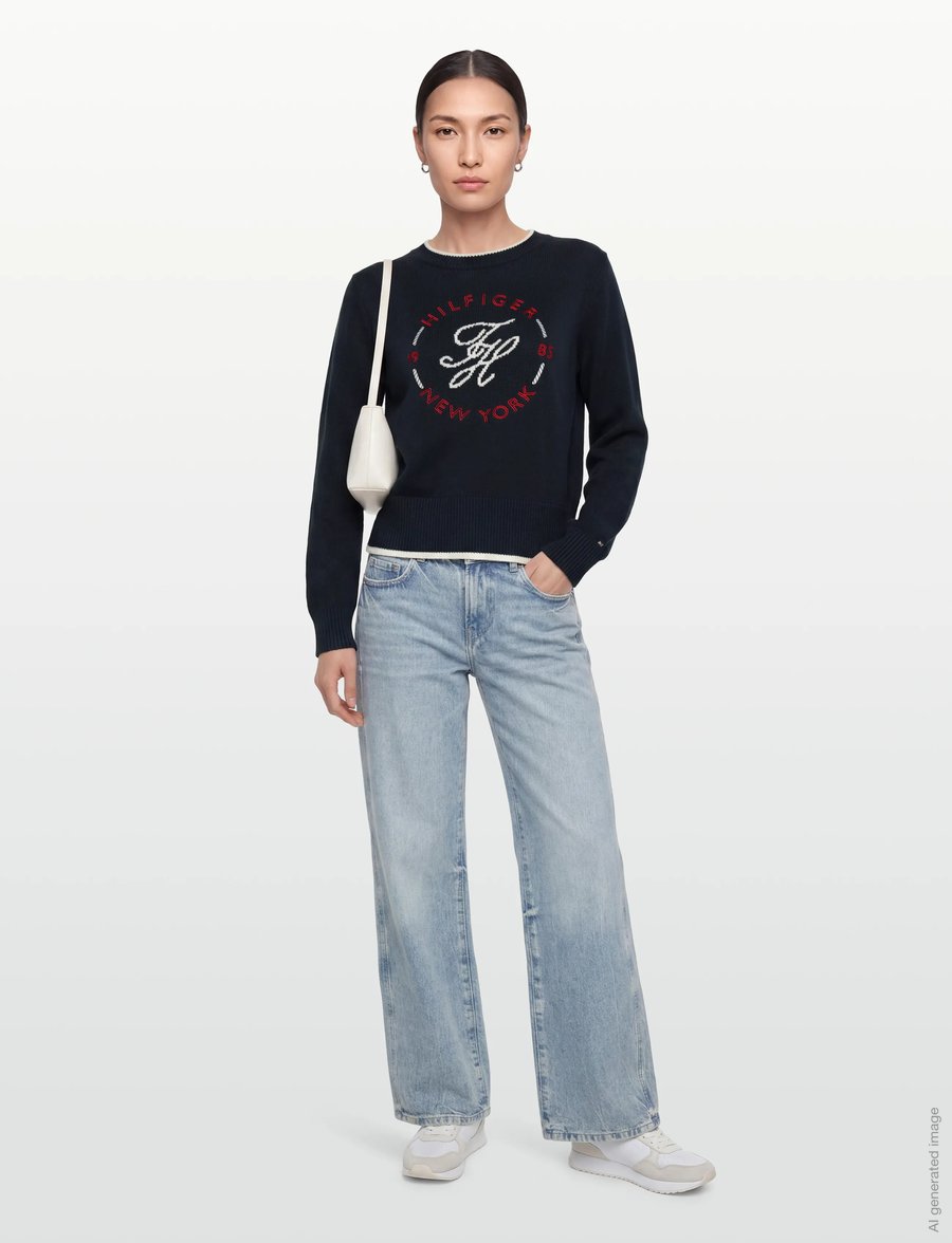 Tommy Hilfiger - RWB NAUTICAL C-NK SWTR - stickade tröjor - dark night navy - 0