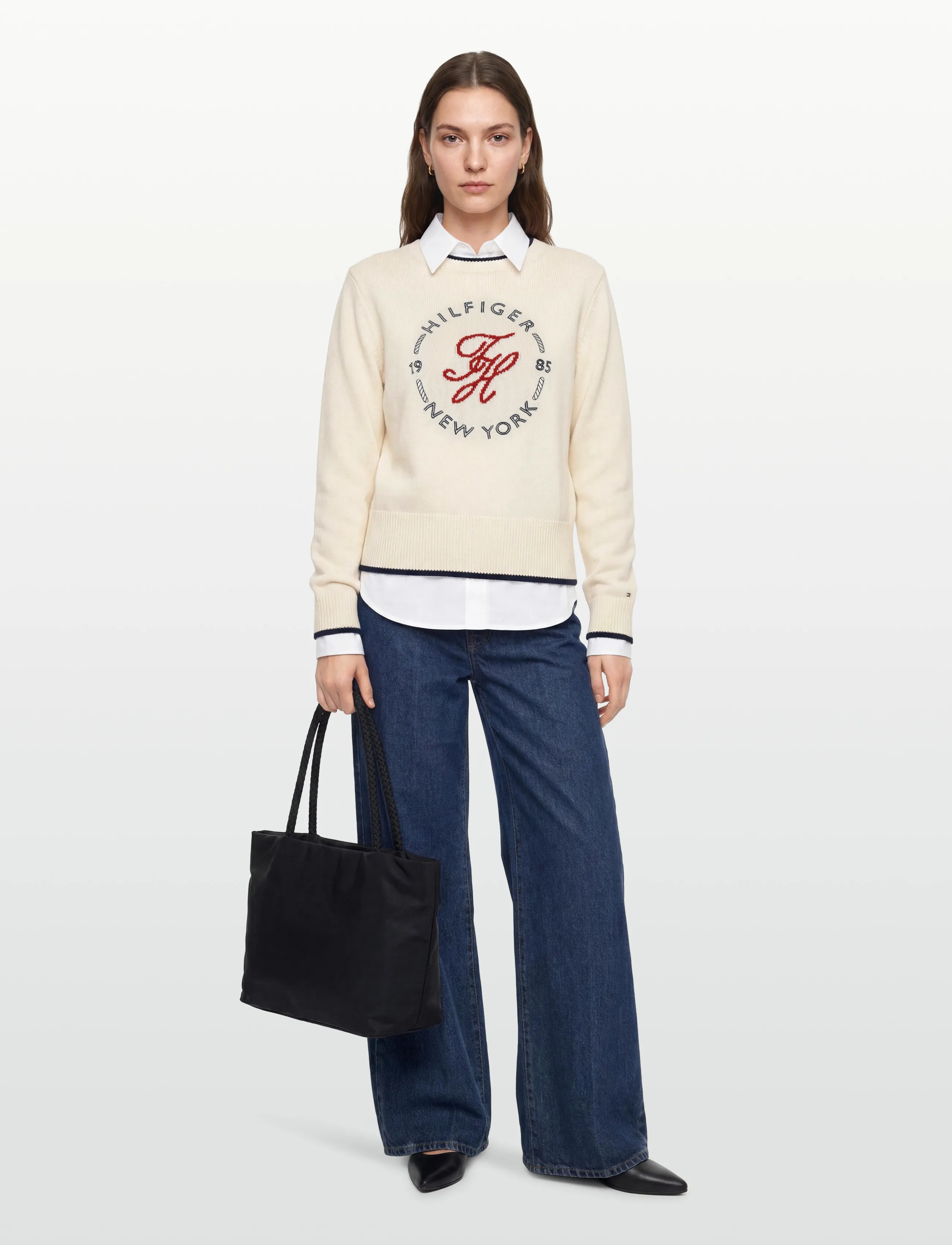 Tommy Hilfiger Rwb Nautical C-Nk Swtr, Kvinder, Nautisk Rundhalset Sweater, Cream, Str: L
