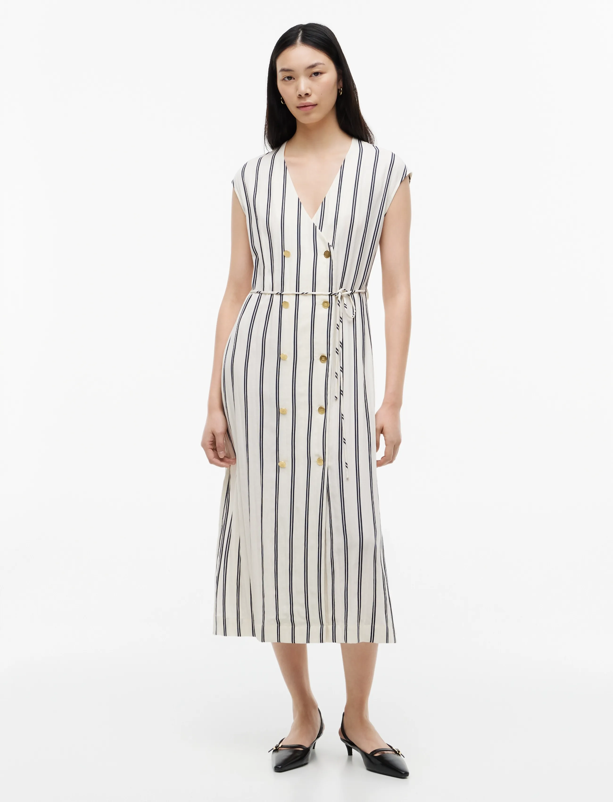 Tommy Hilfiger Nautical Stripe Ns Midi Dress, Kvinder, Nautisk Stribet Midi Kjole, Cream, Str: 42