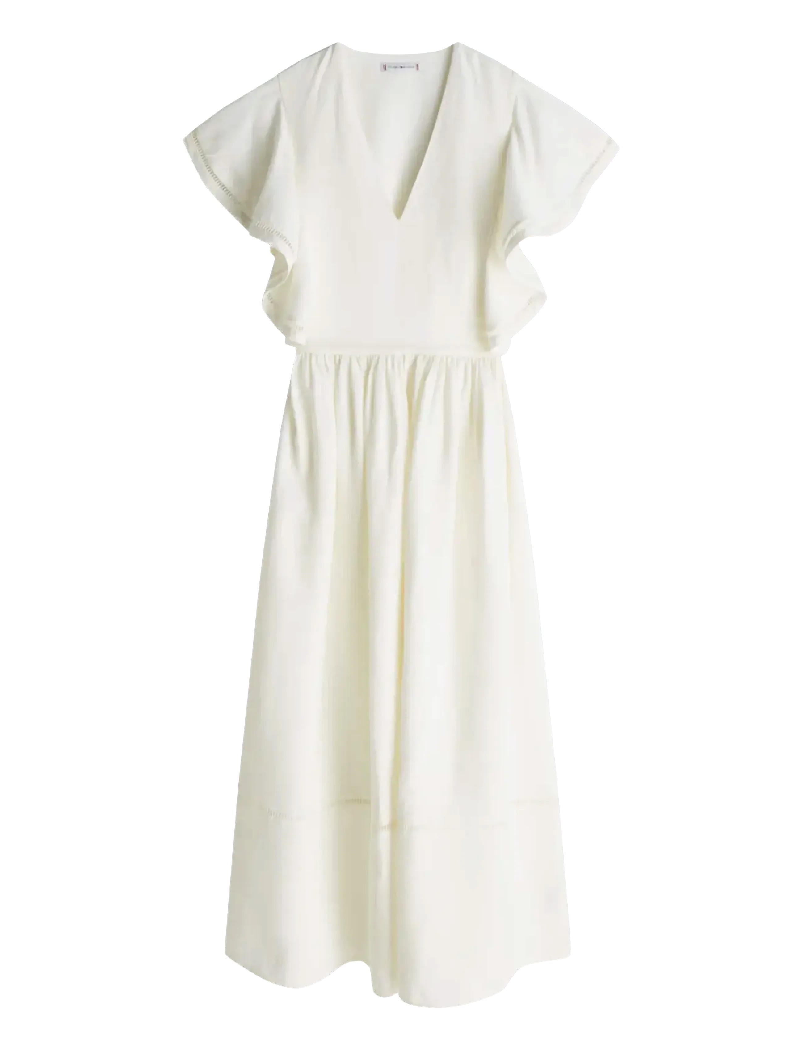 Tommy Hilfiger LINEN FRILL MIDI SS DRESS - Premium styles - IVORY SILK / white