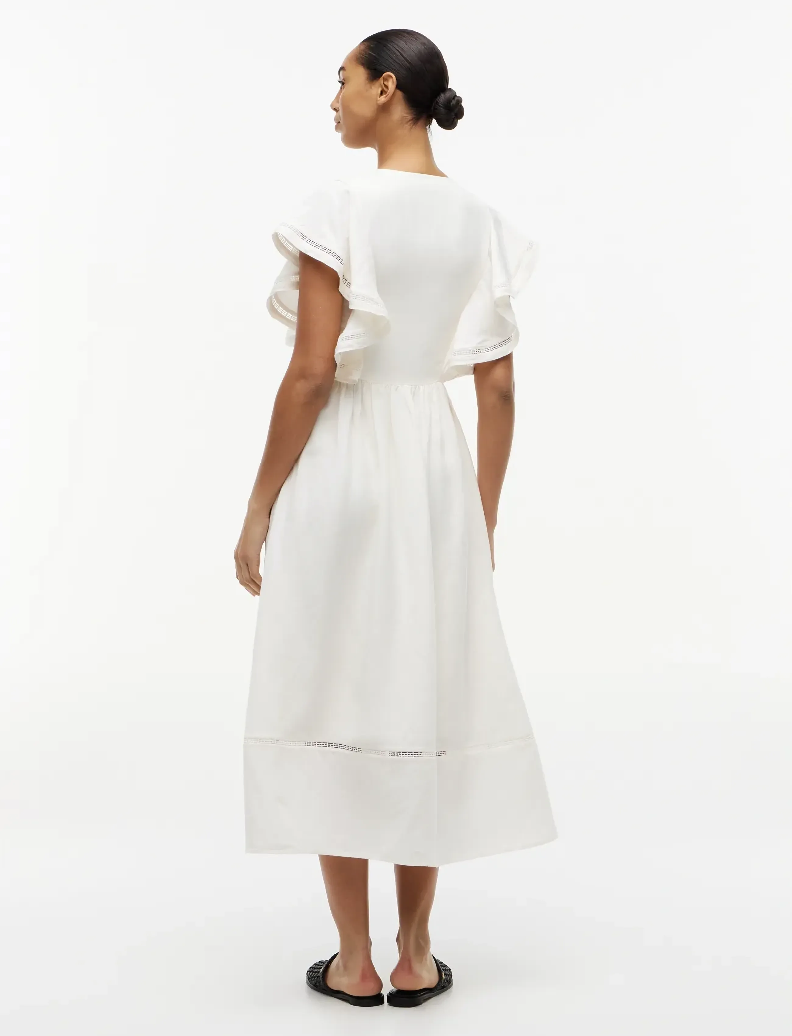 Tommy Hilfiger LINEN FRILL MIDI SS DRESS - Tøj - IVORY SILK / white