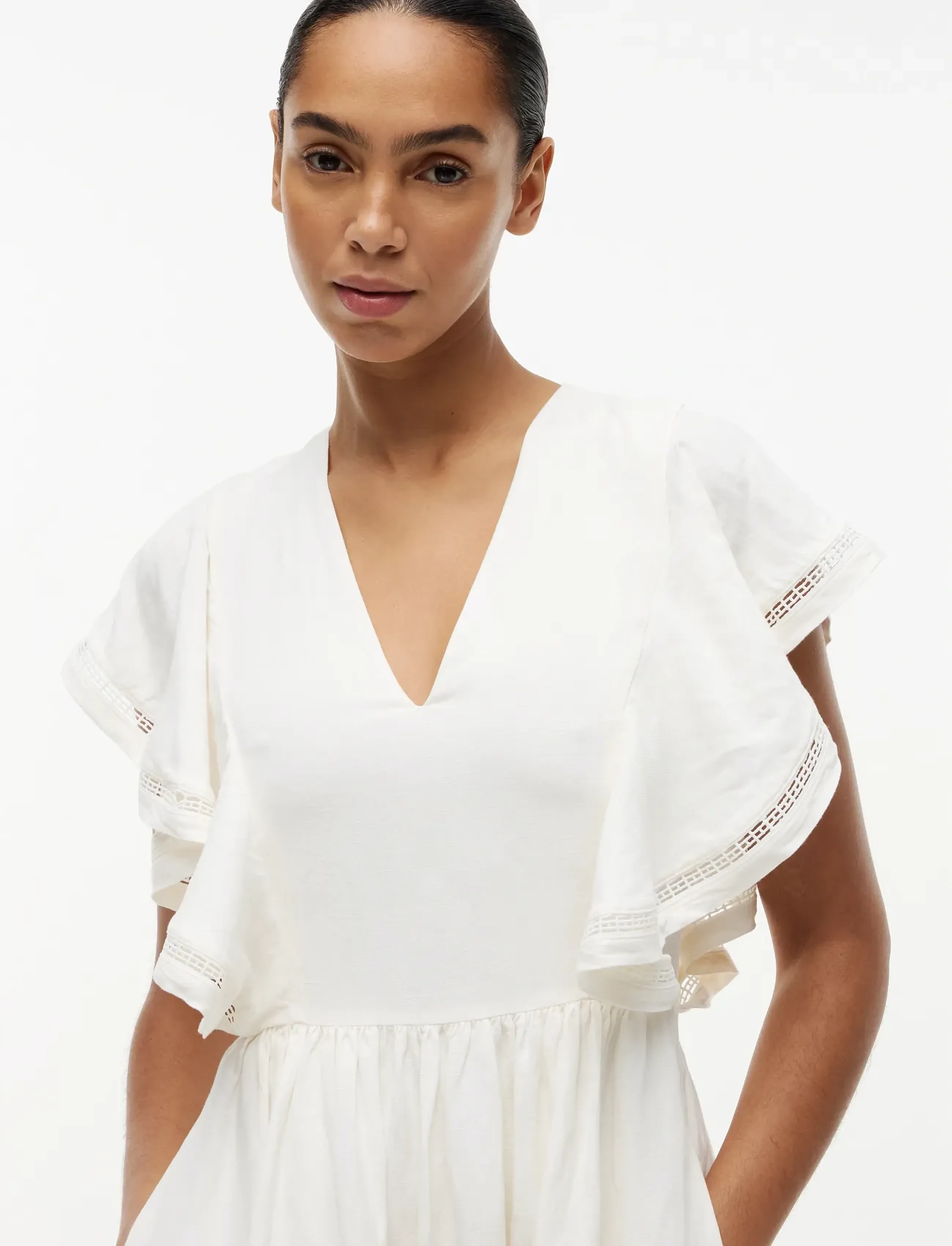 Tommy Hilfiger - LINEN FRILL MIDI SS DRESS - konfirmationstøj - ivory silk - 4
