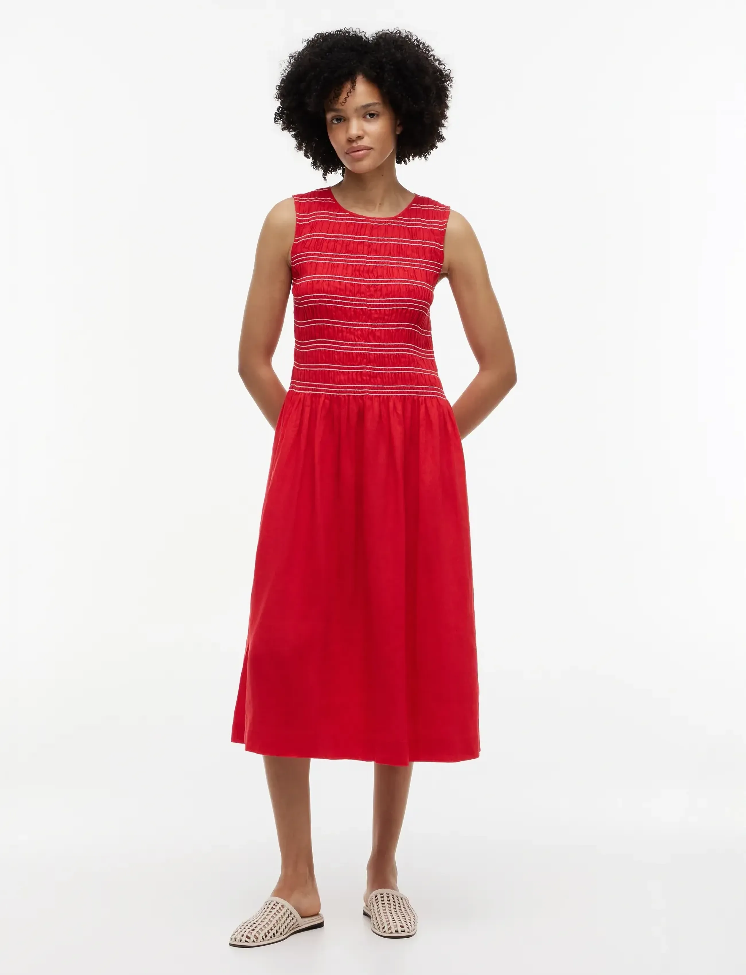 Tommy Hilfiger Smock Linen Ns Midi Dress, M, Red, Kjoler > Knælange Og Midi, Dame