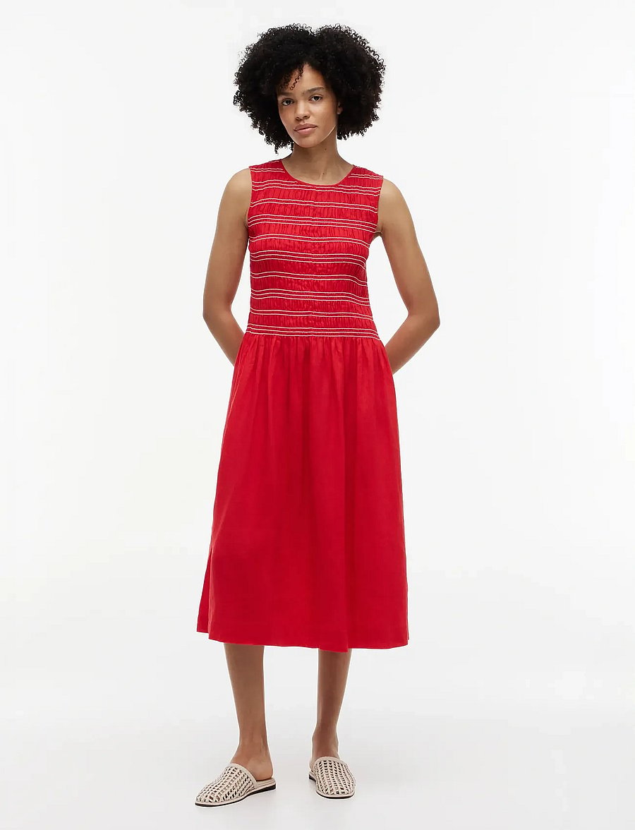 Tommy Hilfiger - SMOCK LINEN NS MIDI DRESS - midikleider - fireworks - 0