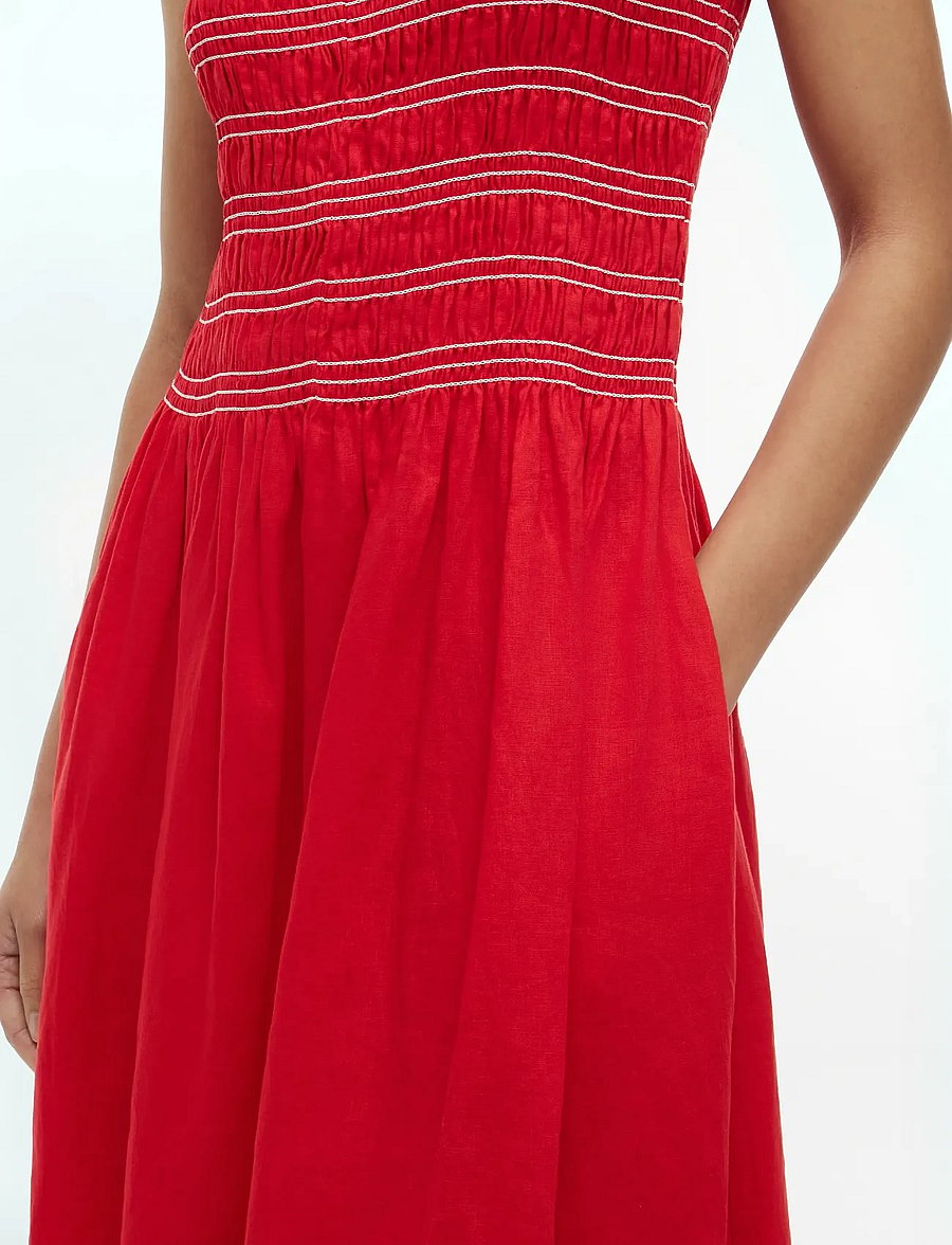 Tommy Hilfiger - SMOCK LINEN NS MIDI DRESS - midikleider - fireworks - 4