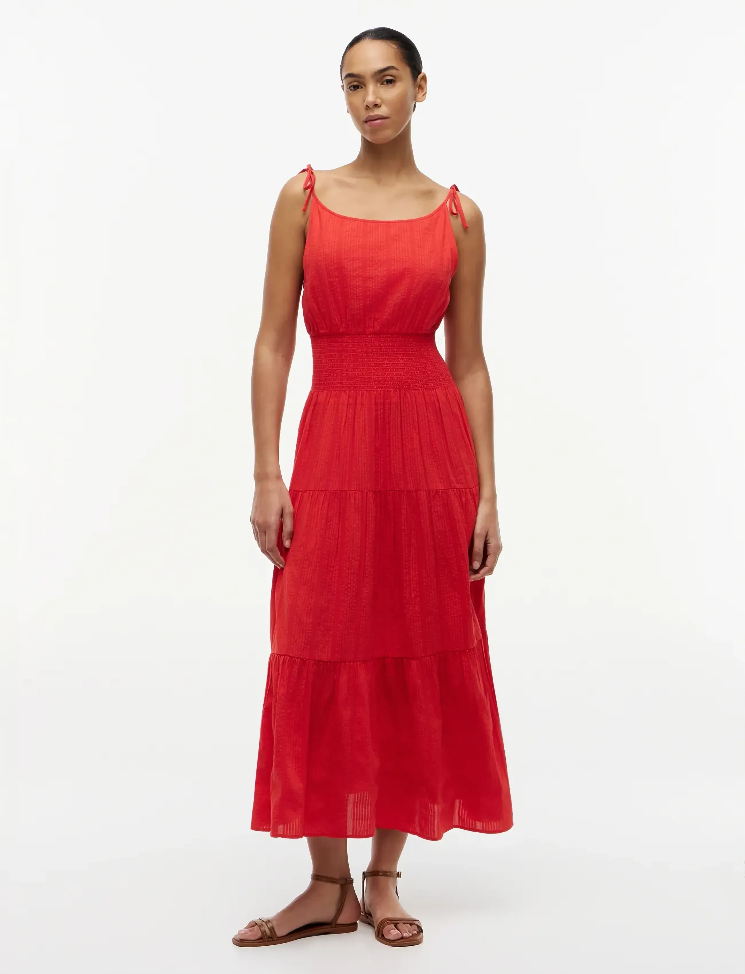 Tommy Hilfiger Smock Tie Ns Midi Dress, Kvinder, Smock Lagdelt Midikjole Med Bindebåndsremme, Rød, Str: M
