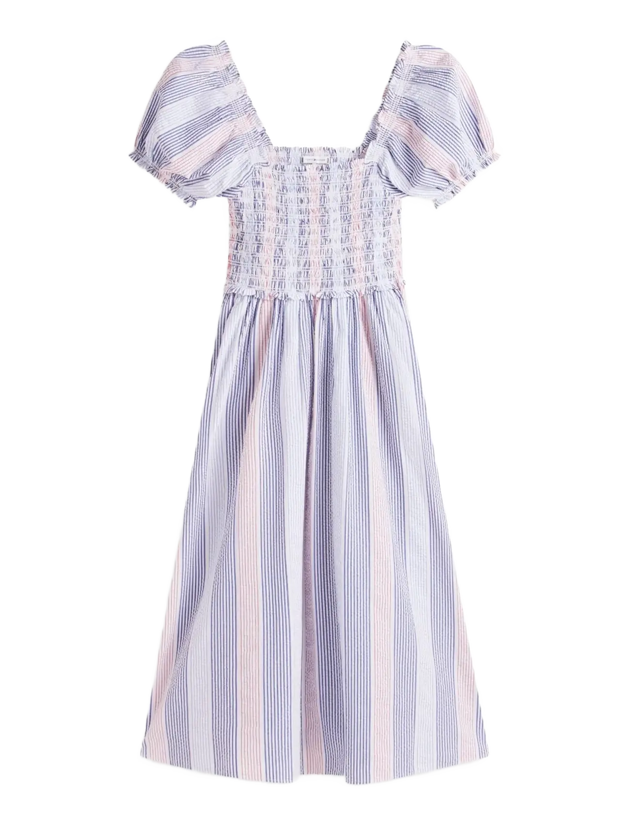 Tommy Hilfiger GINGHAM SMOCK SS MIDI DRESS - Tommy Hilfiger - RWB MULTI STRIPE TEXTURE / multi