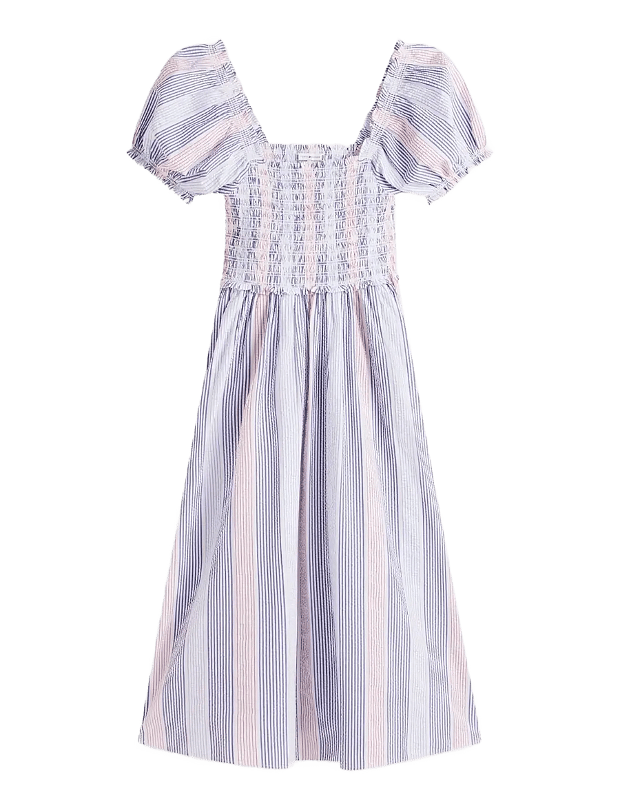 Tommy Hilfiger - GINGHAM SMOCK SS MIDI DRESS - midi kjoler - rwb multi stripe texture - 1
