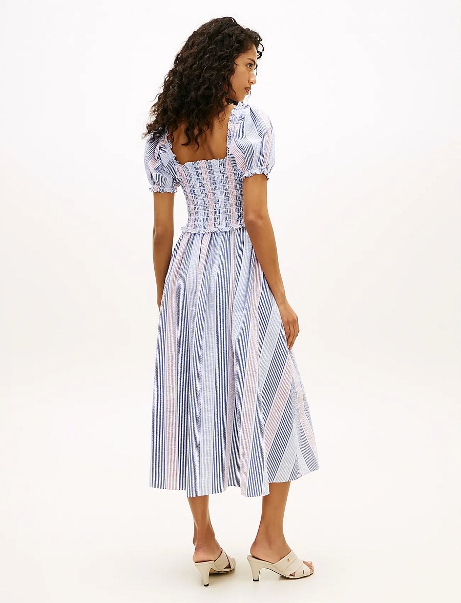 Tommy Hilfiger - GINGHAM SMOCK SS MIDI DRESS - midi kjoler - rwb multi stripe texture - 4