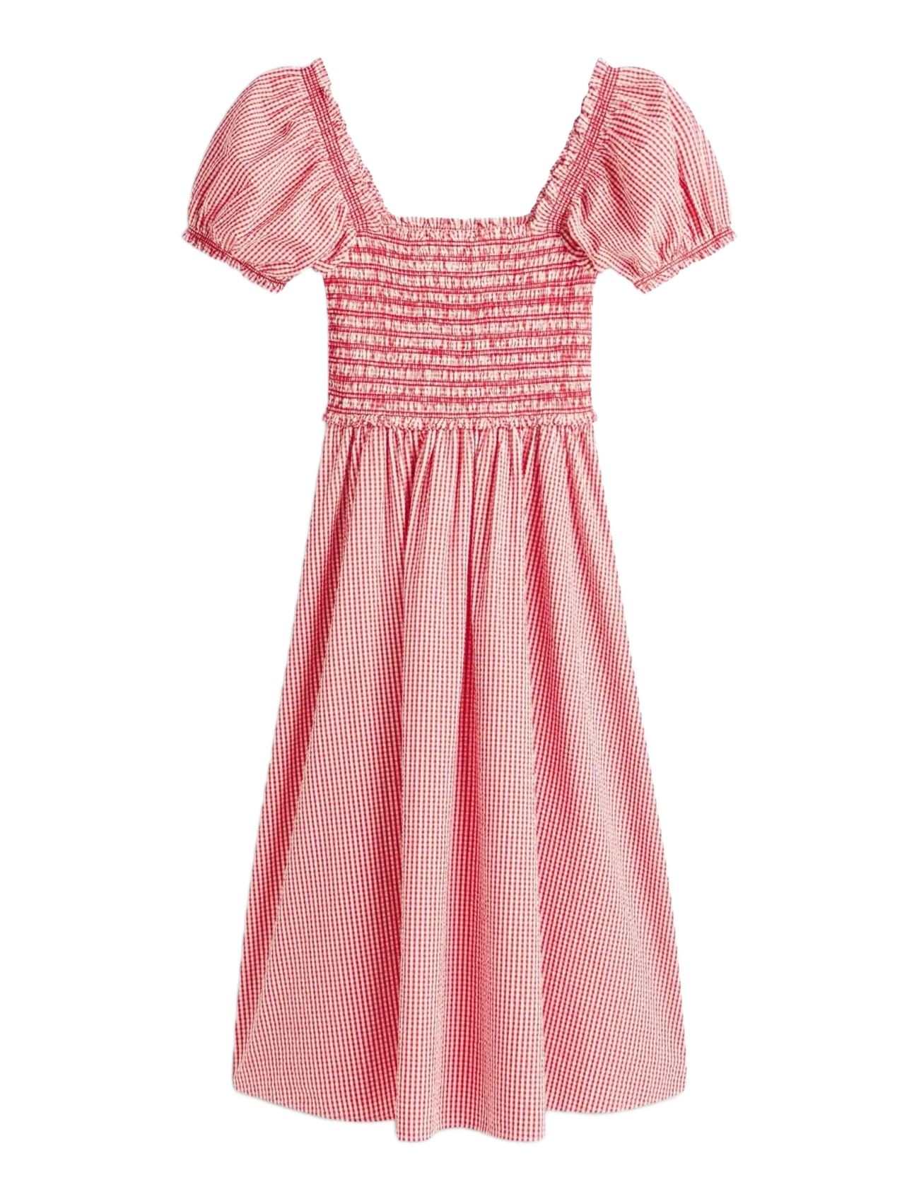 Tommy Hilfiger GINGHAM SMOCK SS MIDI DRESS - Sommarfynd - GINGHAM ECRU FIREWORKS RED / red