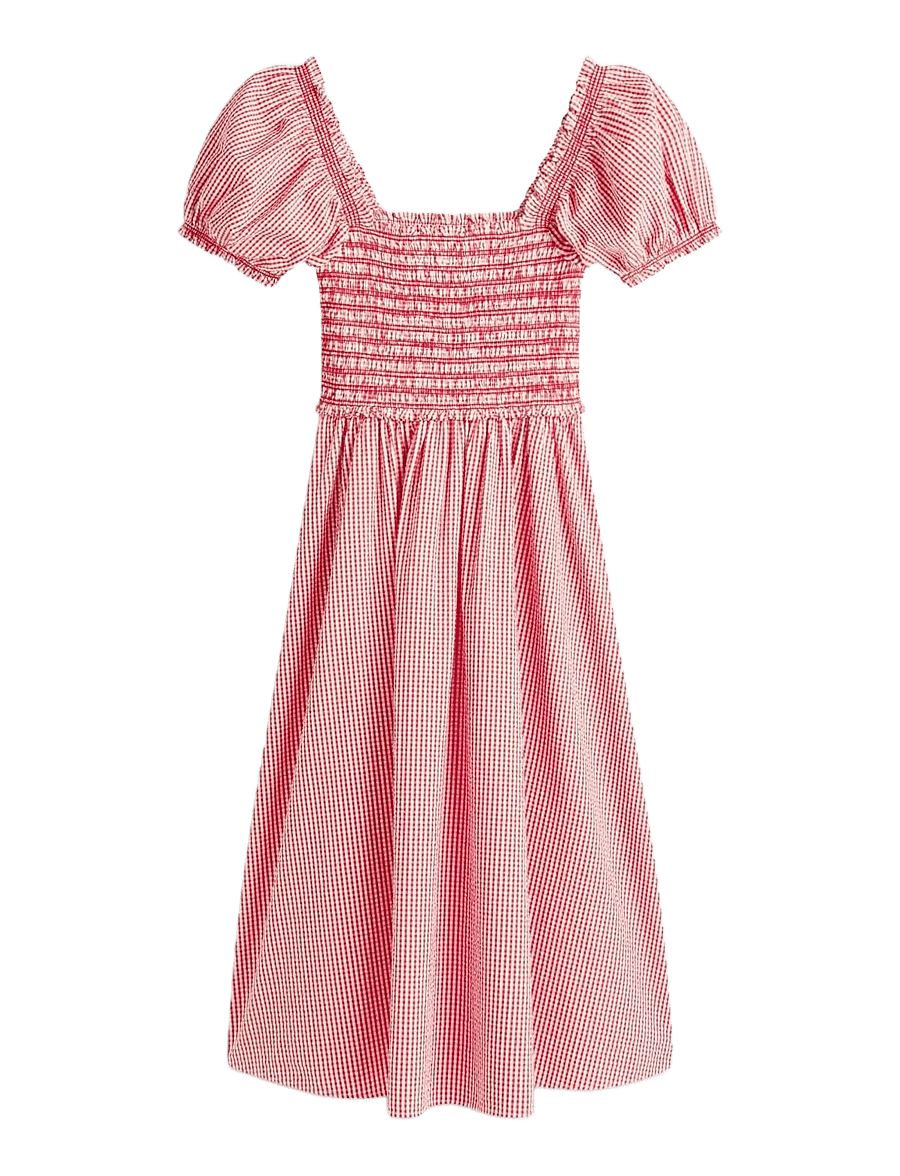 Tommy Hilfiger - GINGHAM SMOCK SS MIDI DRESS - midi kjoler - gingham ecru fireworks red - 1