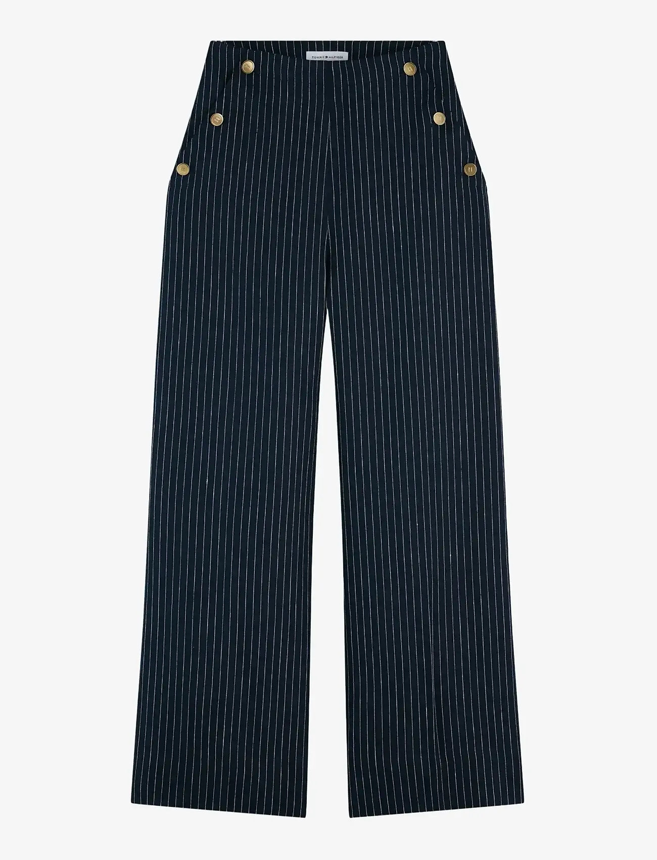 Tommy Hilfiger - LINEN NAUTICAL STRIPE GB WIDELEG - hørbukser - pin stripe navy - 1