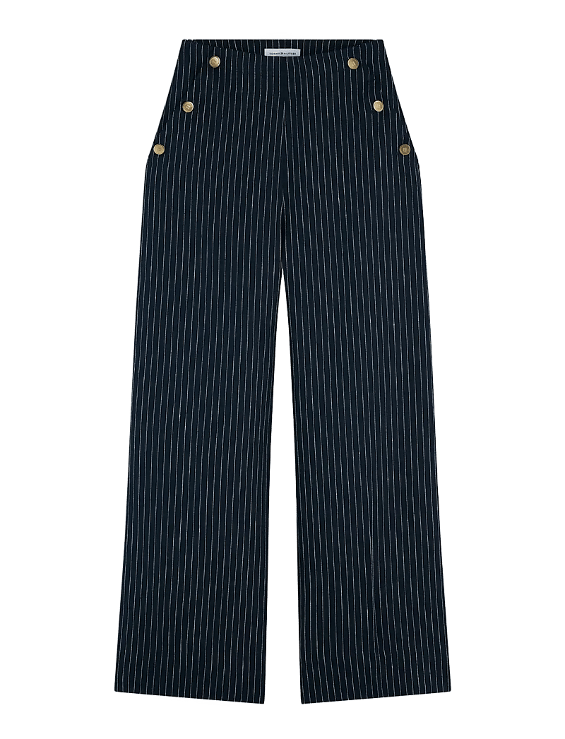 Tommy Hilfiger - LINEN NAUTICAL STRIPE GB WIDELEG - hørbukser - pin stripe navy - 1