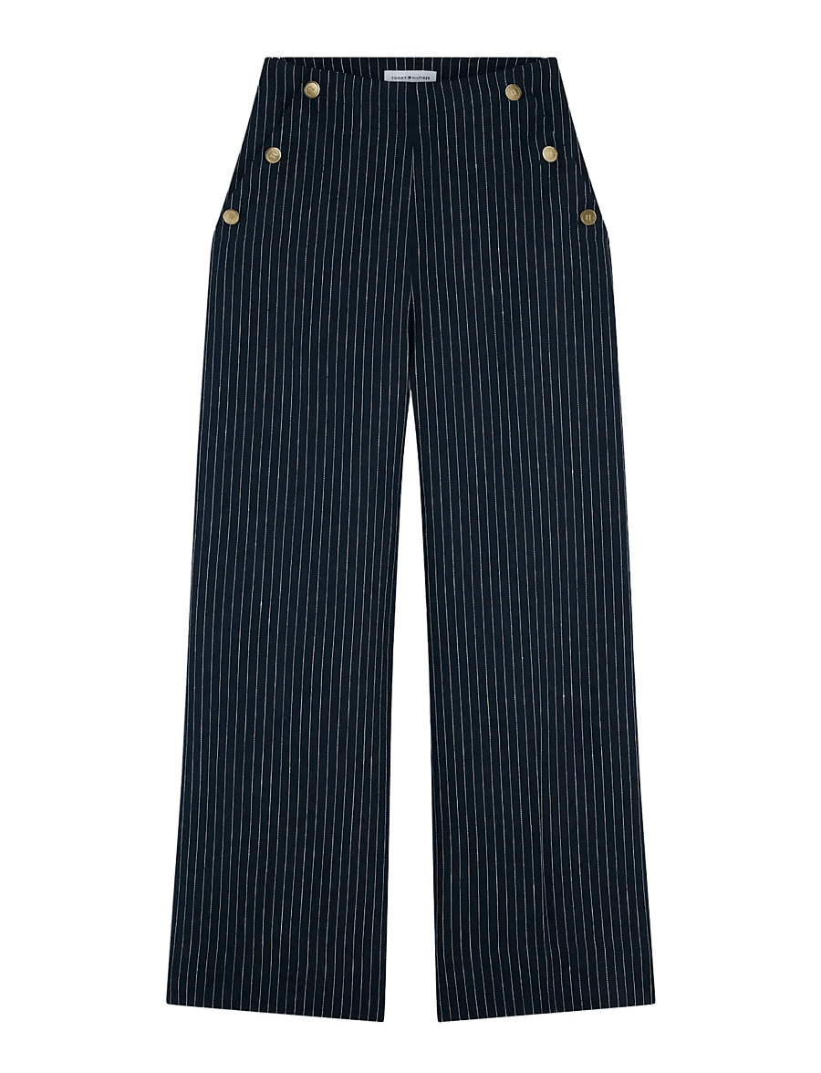 Tommy Hilfiger - LINEN NAUTICAL STRIPE GB WIDELEG - leinenhosen - pin stripe navy - 1