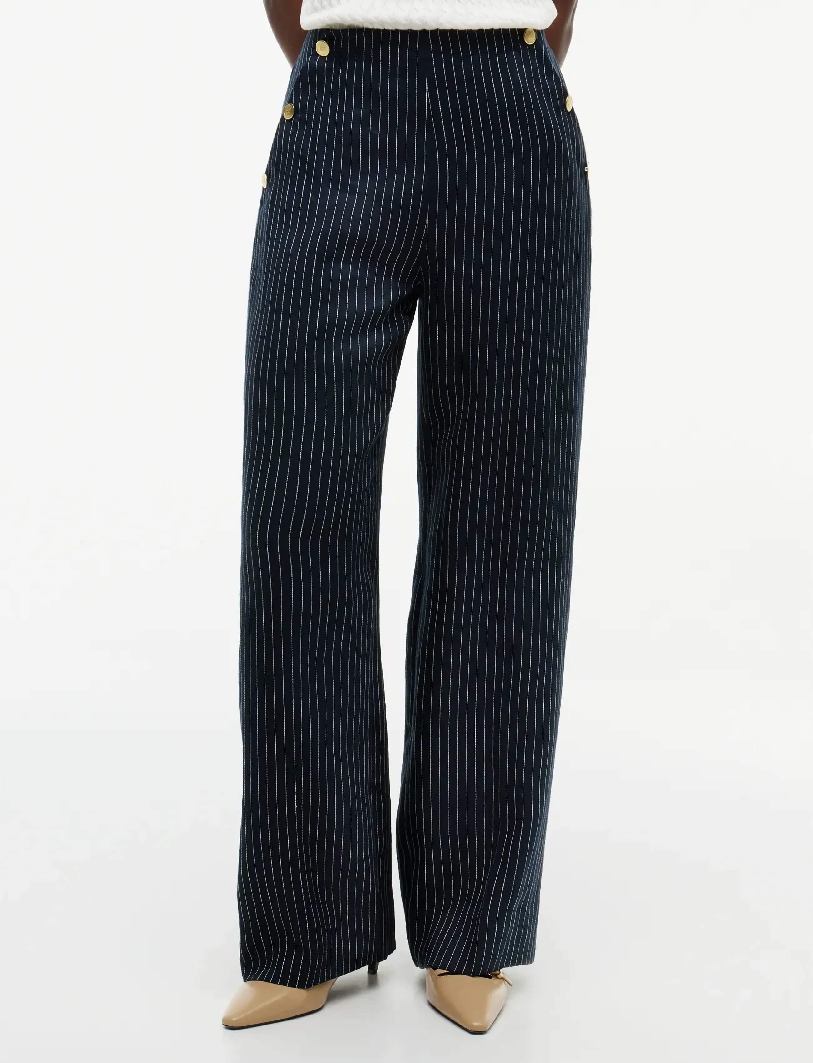 Tommy Hilfiger LINEN NAUTICAL STRIPE GB WIDELEG - Transitional Layering - PIN STRIPE NAVY / navy