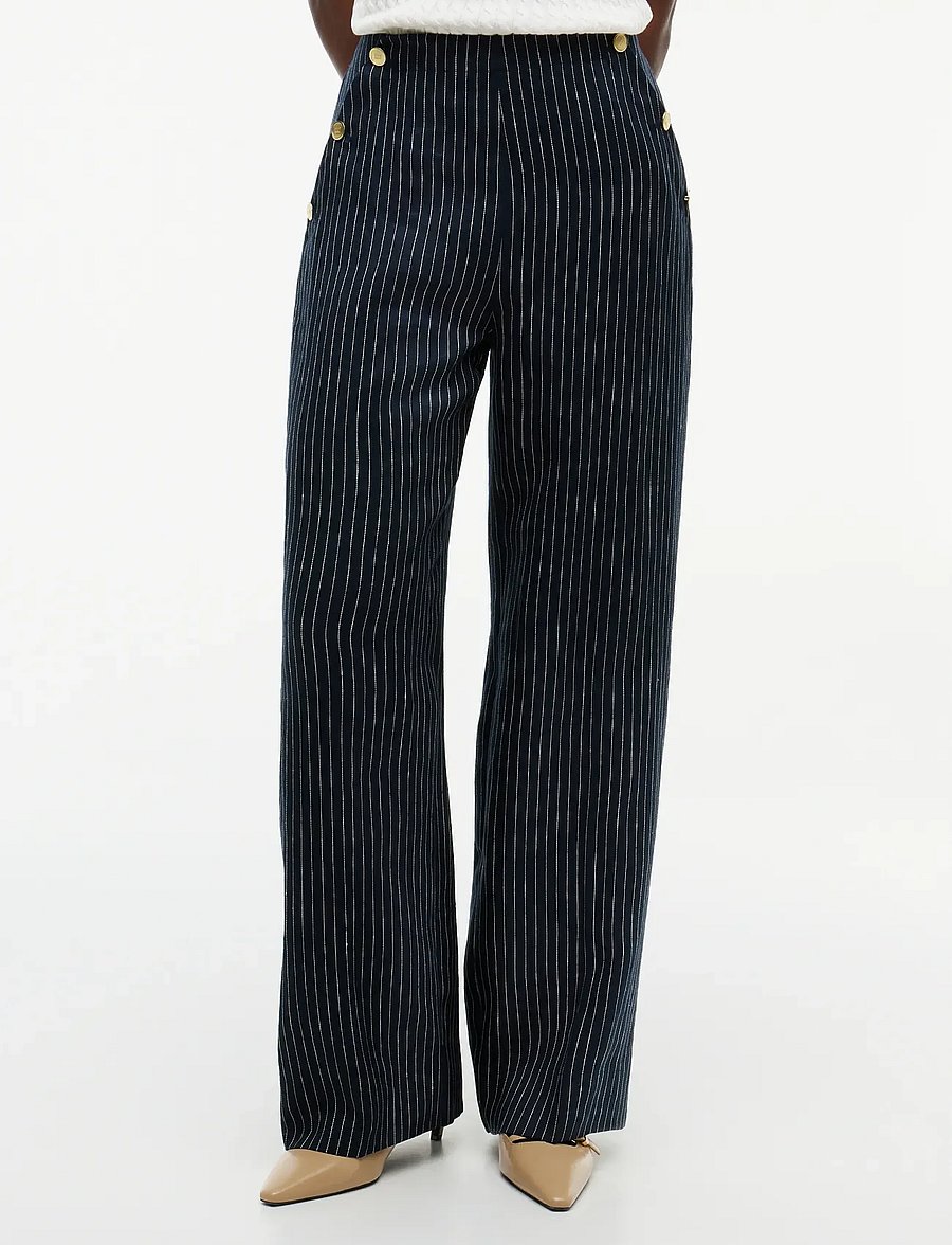 Tommy Hilfiger - LINEN NAUTICAL STRIPE GB WIDELEG - leinenhosen - pin stripe navy - 0