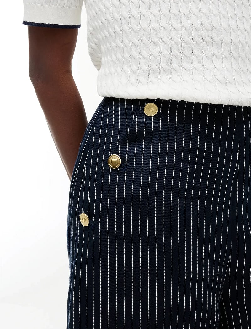 Tommy Hilfiger - LINEN NAUTICAL STRIPE GB WIDELEG - hørbukser - pin stripe navy - 4